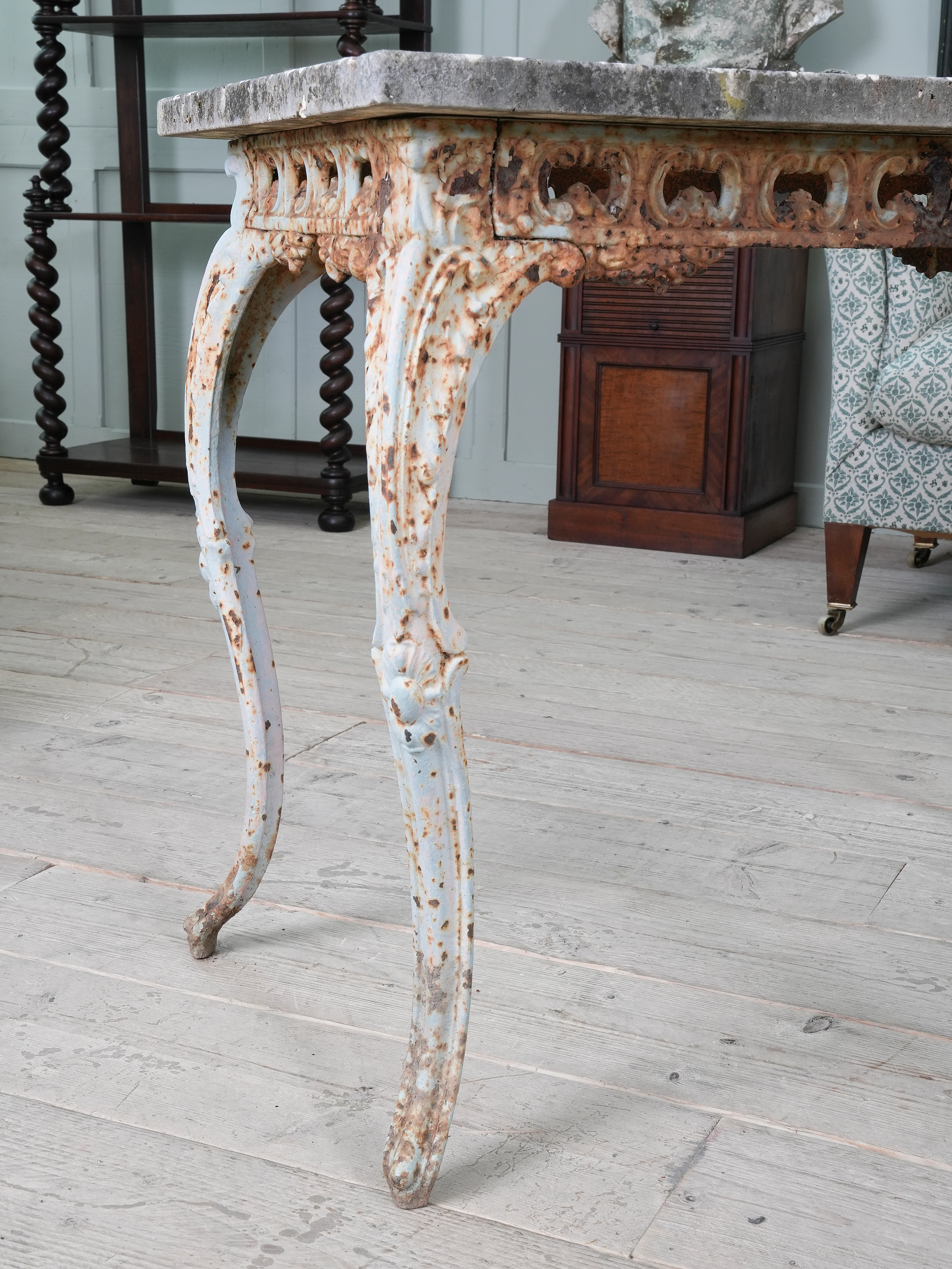 A Pair of Travertine Marble & Cast Iron Orangery Tables - Image 10