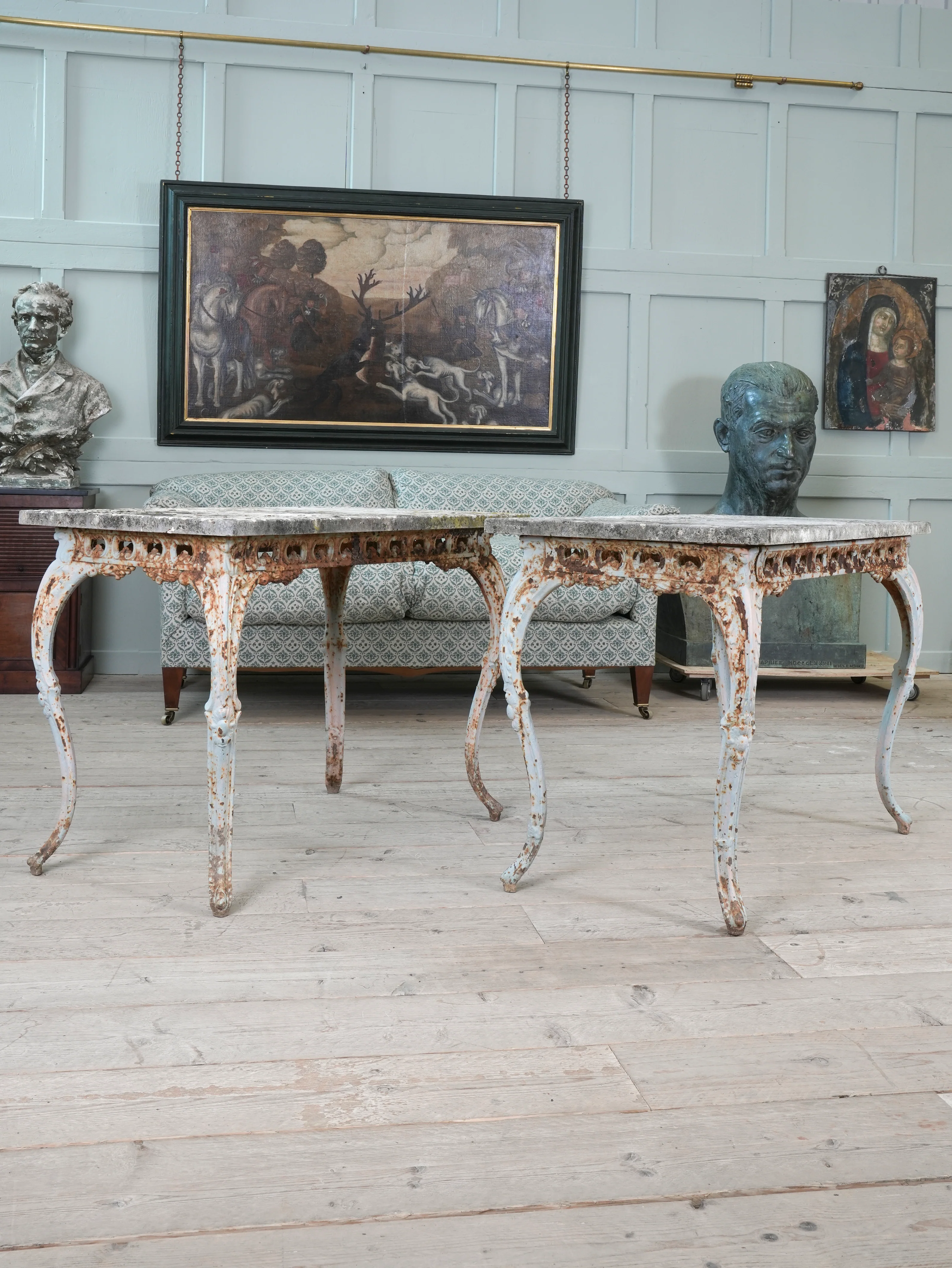 A Pair of Travertine Marble & Cast Iron Orangery Tables - Image 14
