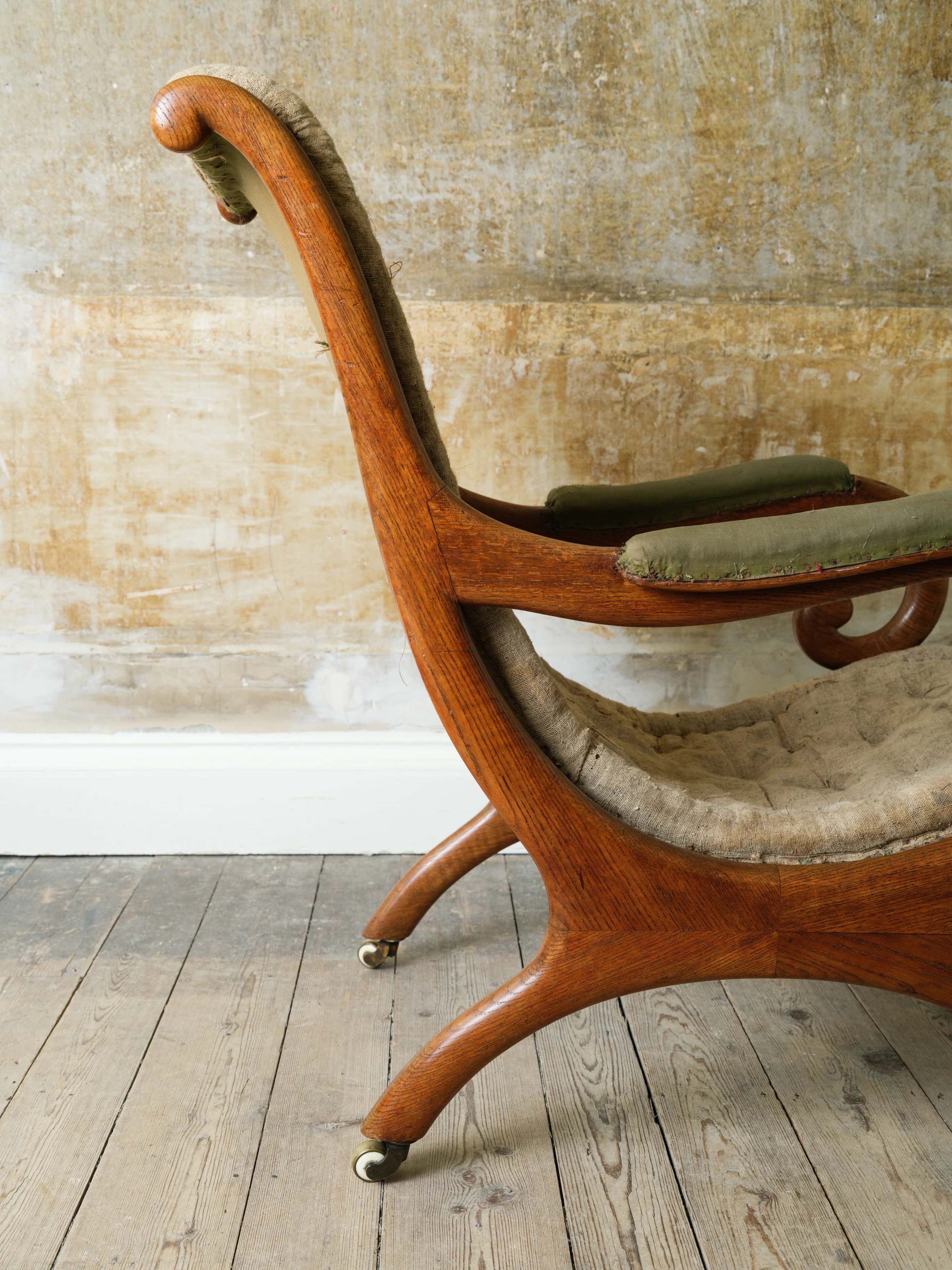 A 19th Century Upholstered Oak Armchair. - Image 11