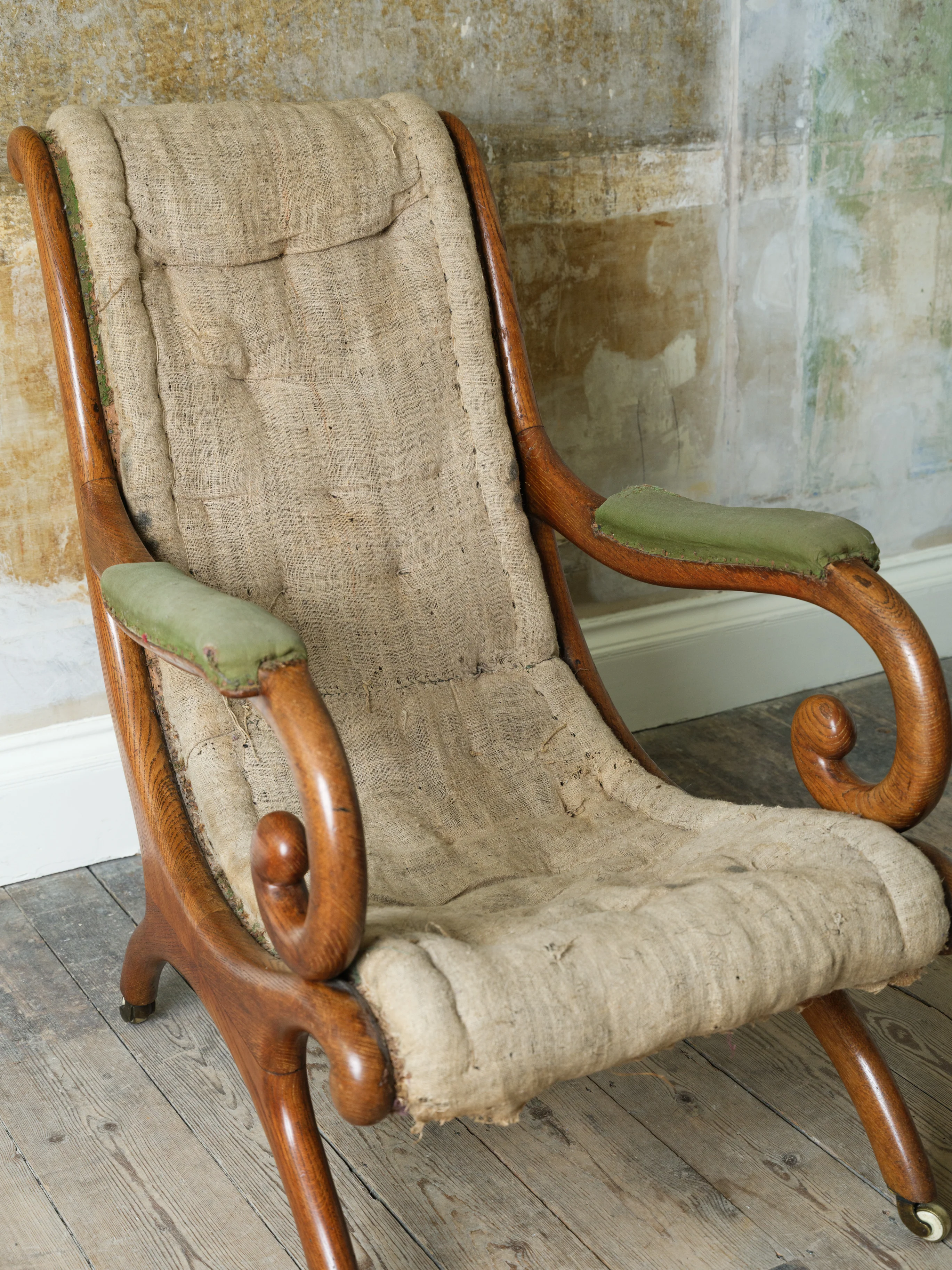 A 19th Century Upholstered Oak Armchair. - Image 3