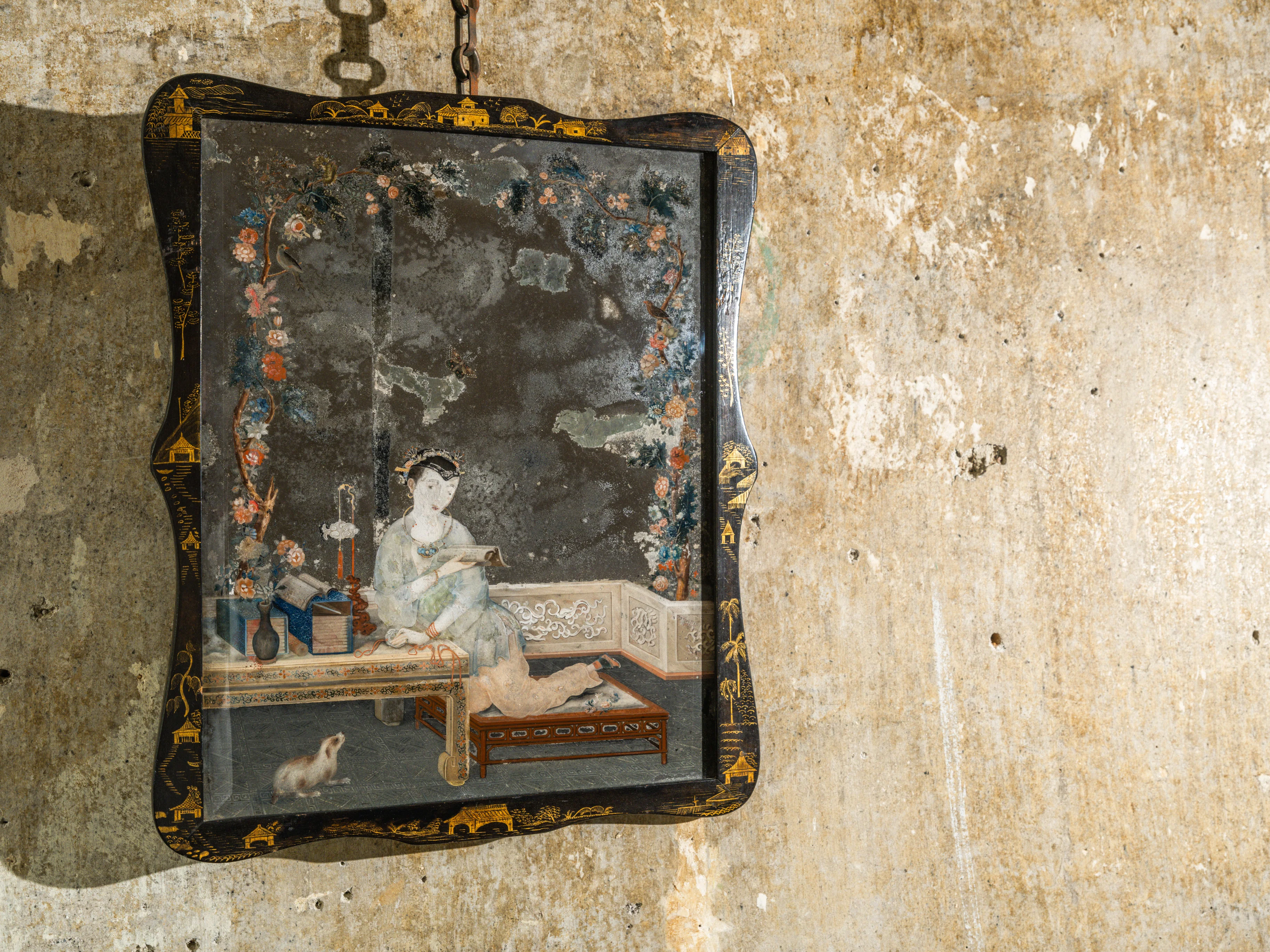 A Pair of 18th Century Chinese Reverse Glass Mirrors - Image 8