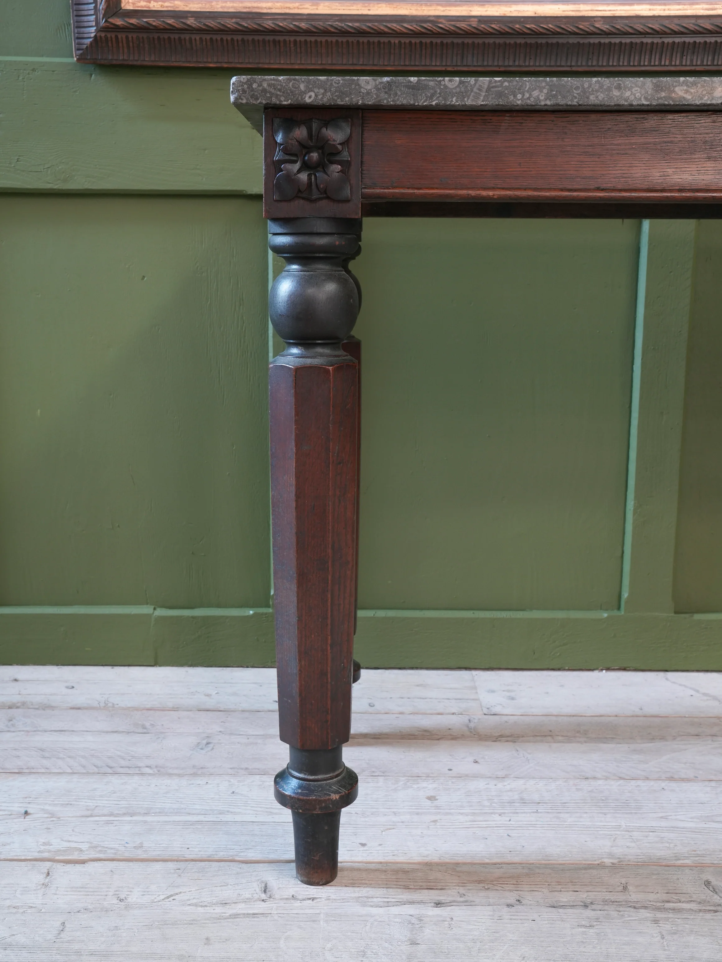 A 19thC Oak & Fossil Marble Console Table