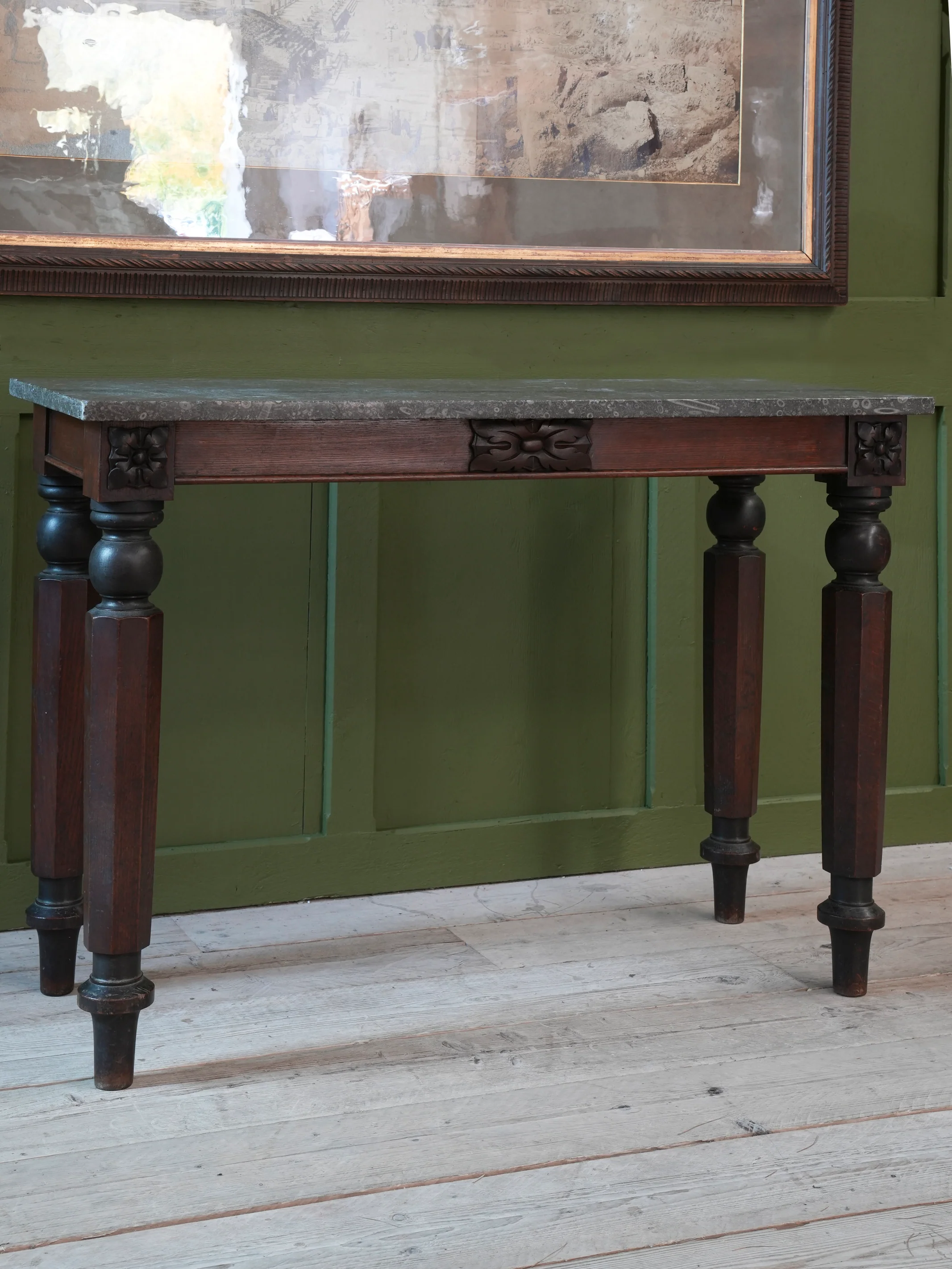 A 19thC Oak & Fossil Marble Console Table - Image 3