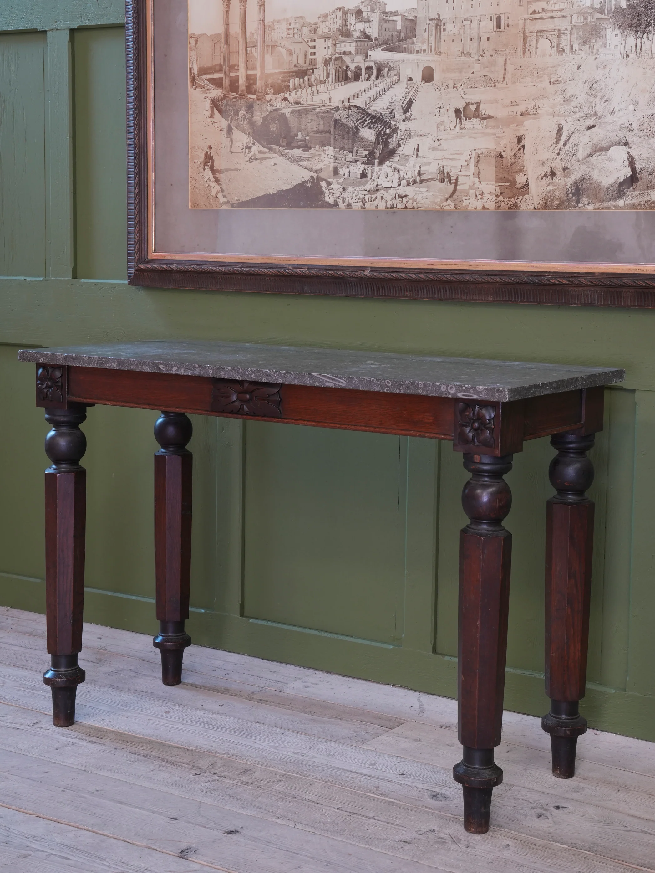 A 19thC Oak & Fossil Marble Console Table - Image 4