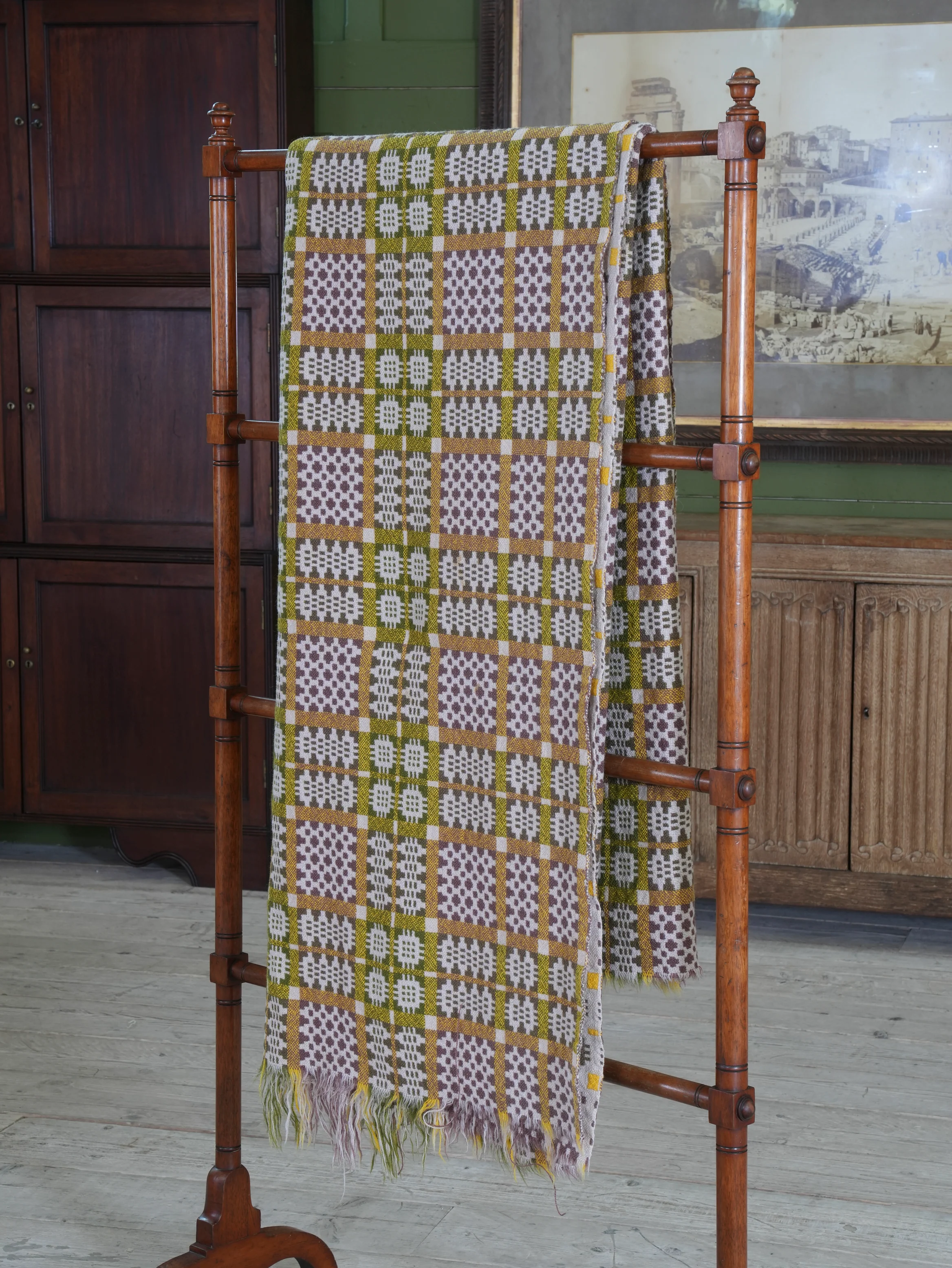 A Cream & Moss Green Welsh Tapestry Blanket - Image 8