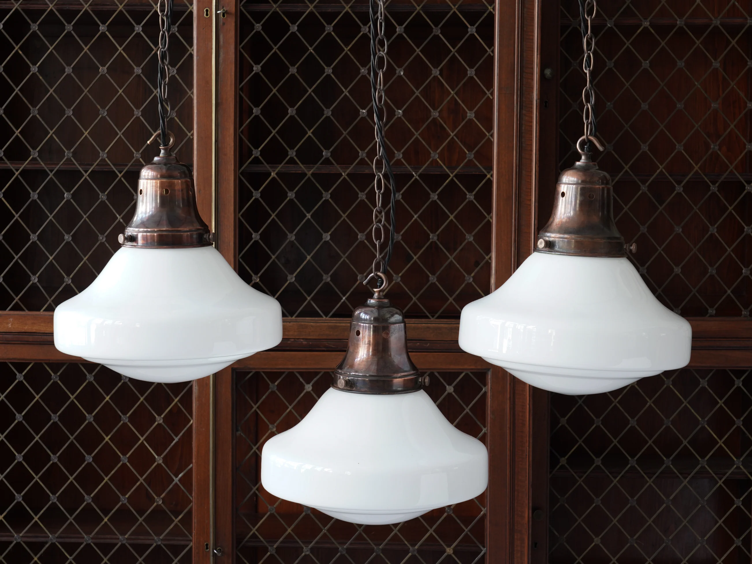 The Ellis Opaline Glass Pendant Light in Patinated Copper