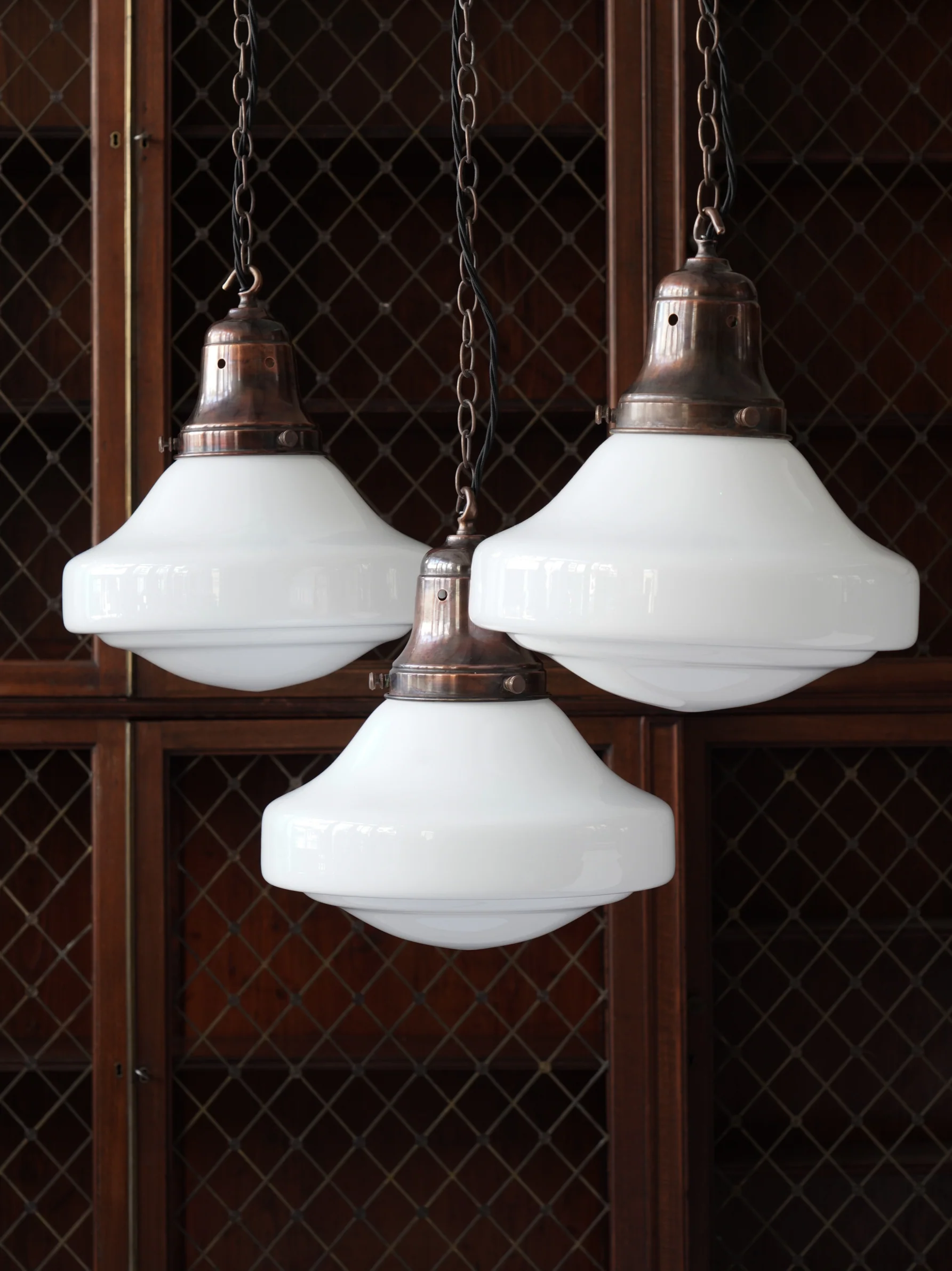 The Ellis Opaline Glass Pendant Light in Patinated Copper - Image 3