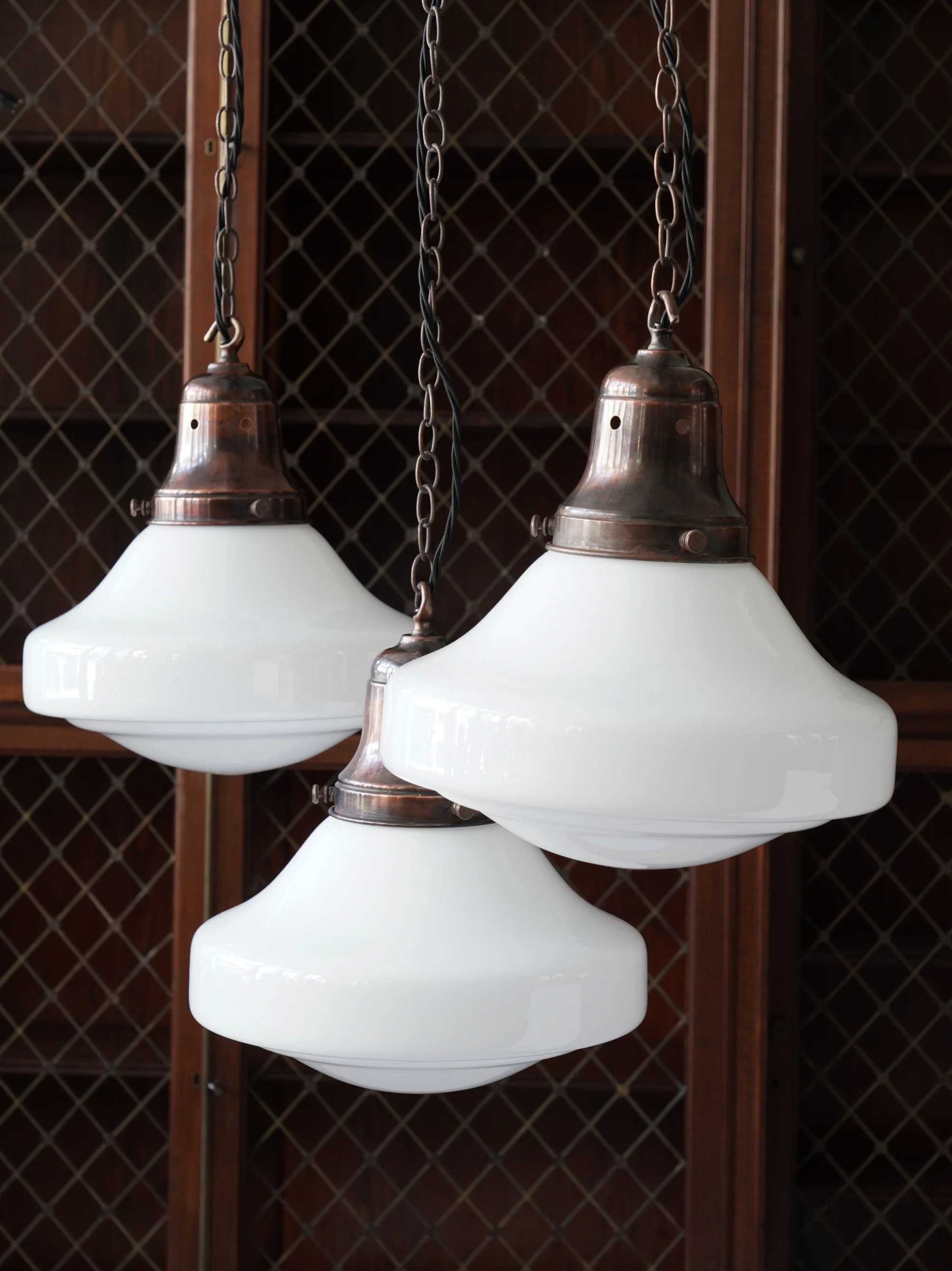 The Ellis Opaline Glass Pendant Light in Patinated Copper - Image 4
