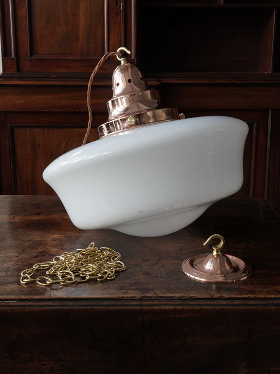 The Capel Mawr Opaline Glass Pendant in Polished Copper - Image 3