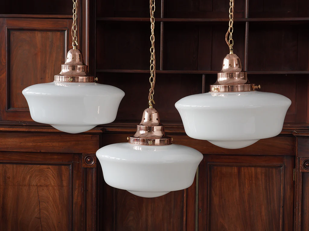 The Capel Mawr Opaline Glass Pendant in Polished Copper - Image 5