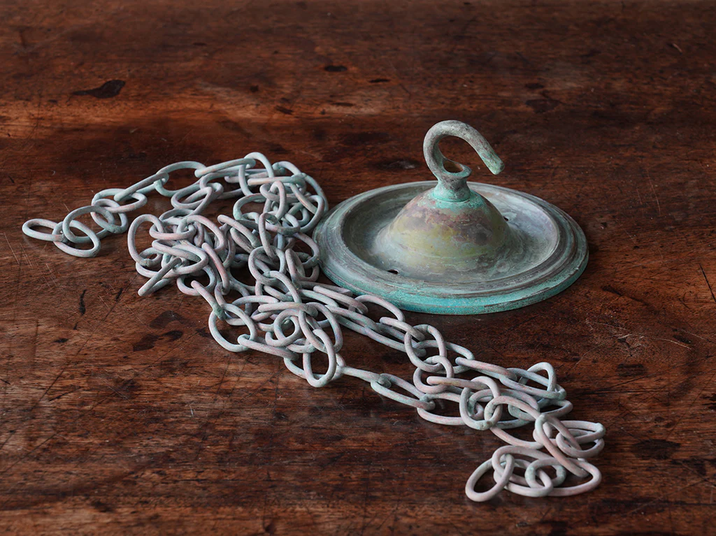 The Capel Mawr Opaline Glass Pendant in Verdigris - Image 13