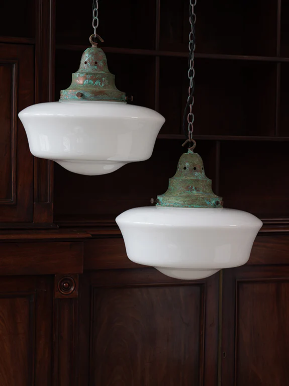 The Capel Mawr Opaline Glass Pendant in Verdigris - Image 4