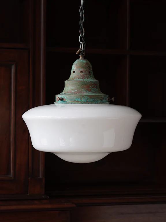The Capel Mawr Opaline Glass Pendant in Verdigris - Image 5