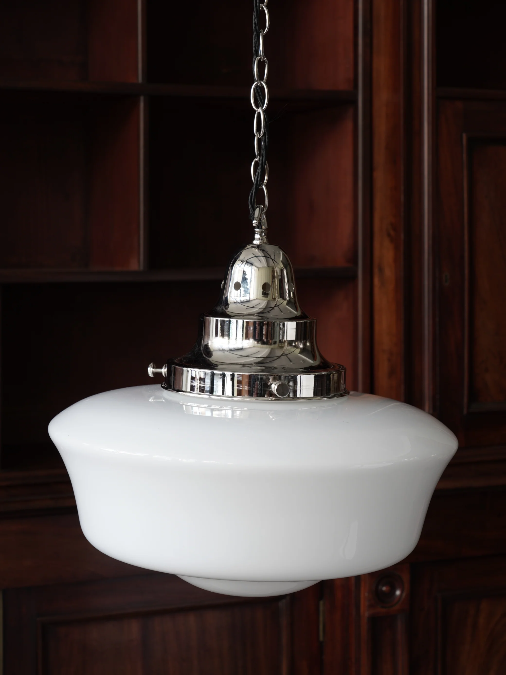 The Capel Mawr Opaline Glass Pendant in Nickel - Image 7