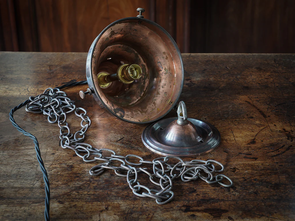 The Capel Bach Opaline Glass Pendant in Patinated Copper - Image 11
