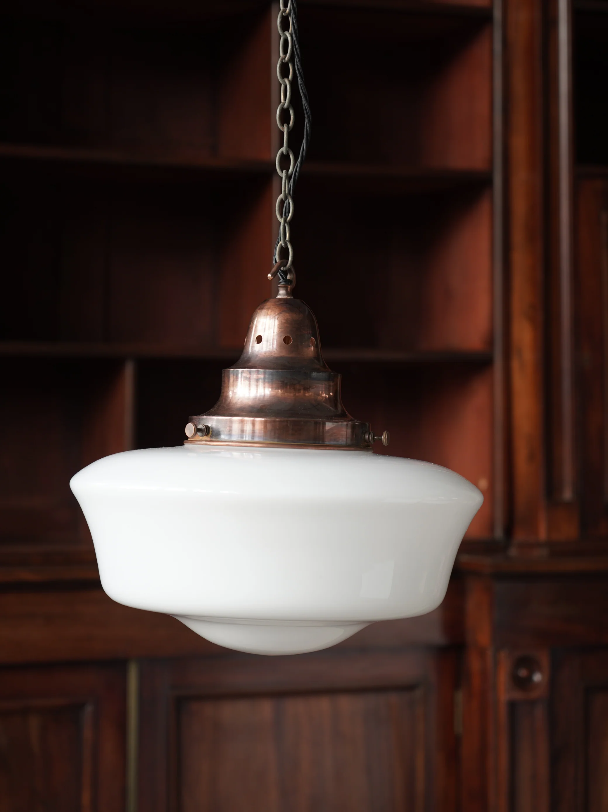 The Capel Bach Opaline Glass Pendant in Patinated Copper - Image 6
