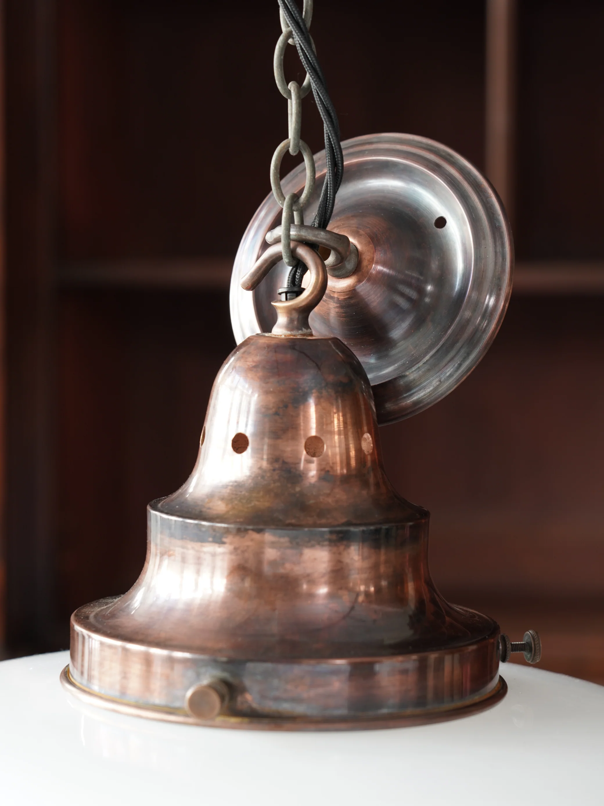 The Capel Bach Opaline Glass Pendant in Patinated Copper - Image 7