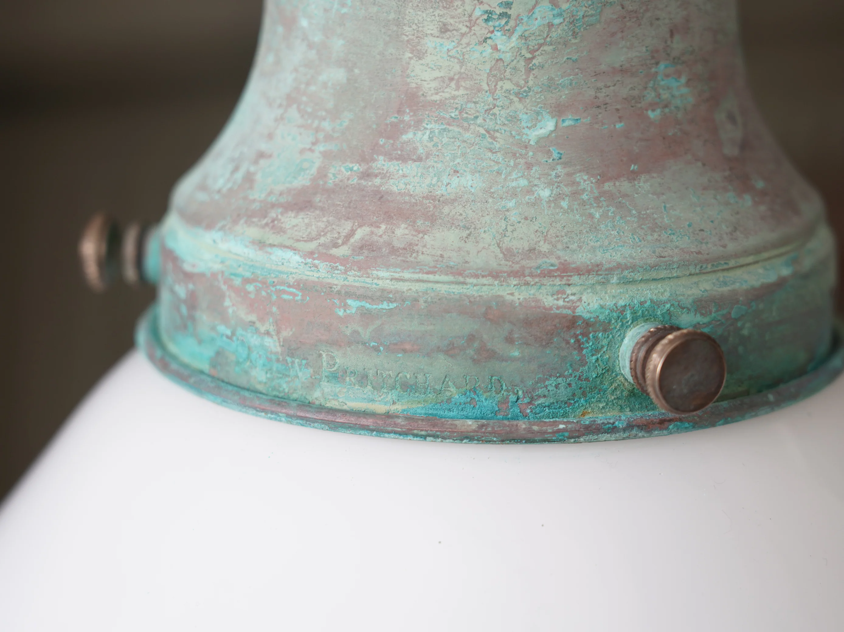 Ellis Opaline Glass Pendant Light in Verdigris - Image 3