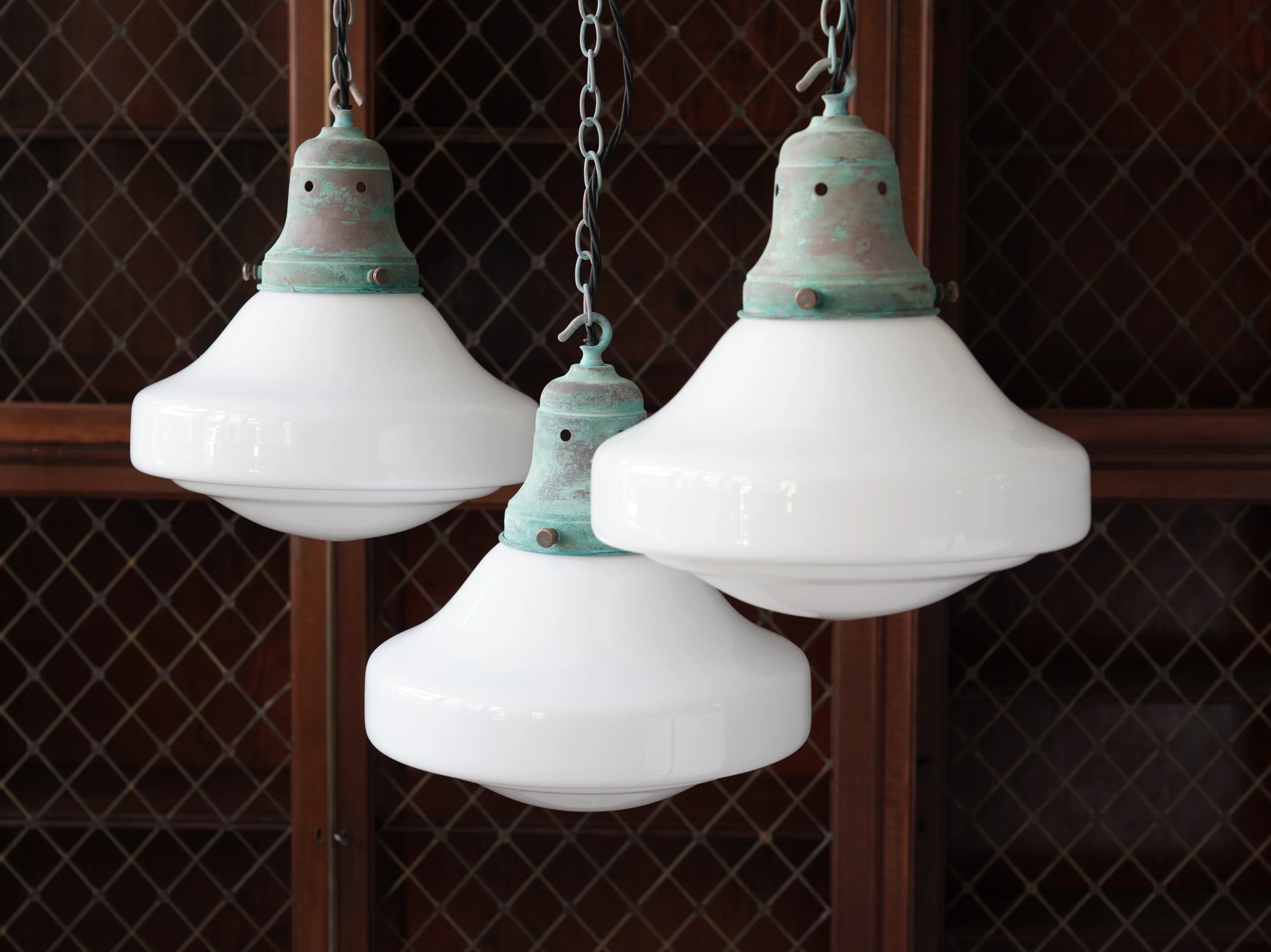 Ellis Opaline Glass Pendant Light in Verdigris - Image 4