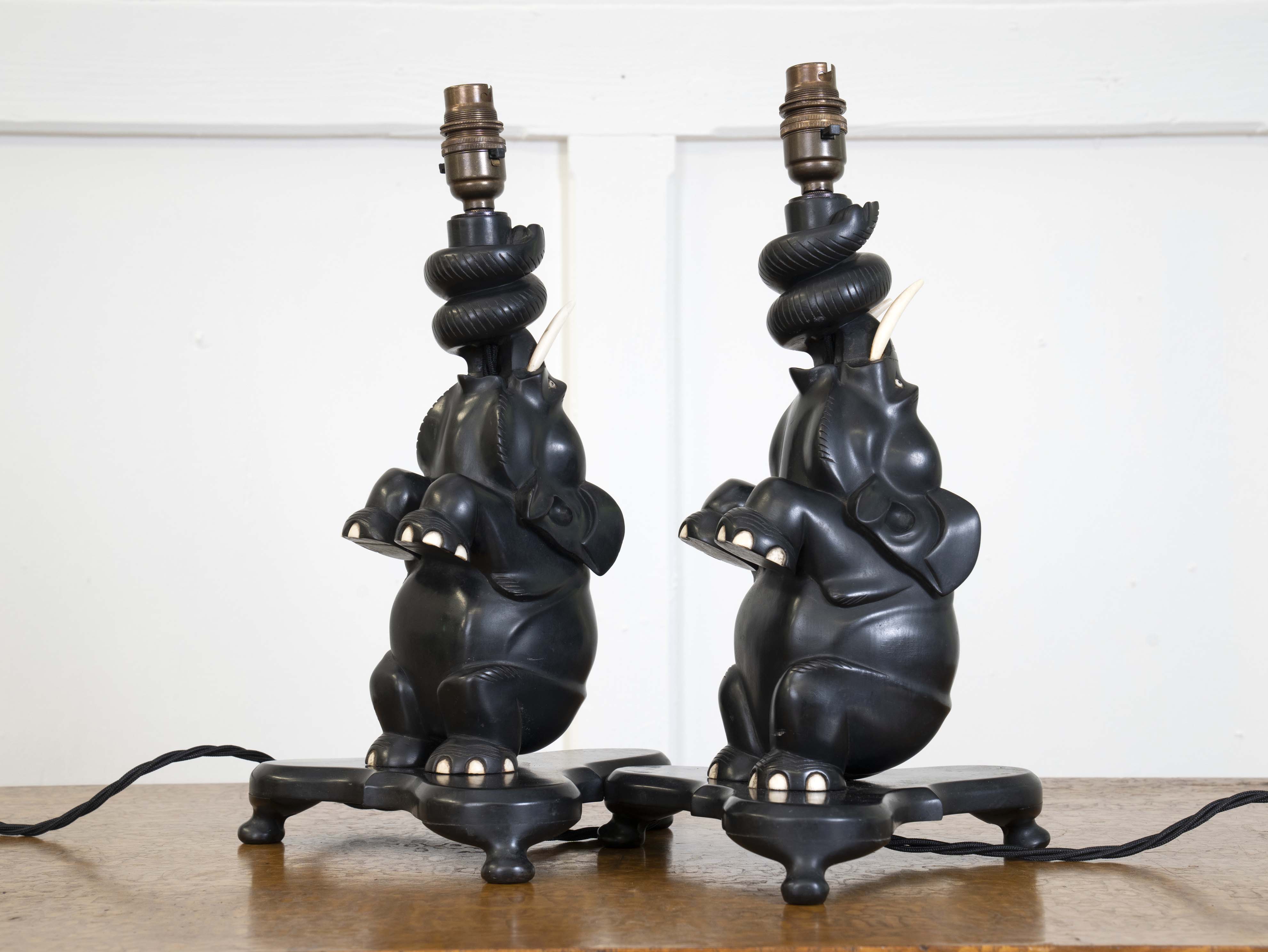 A Pair of Ebony Ceylonese Elephant Table Lights - Image 13