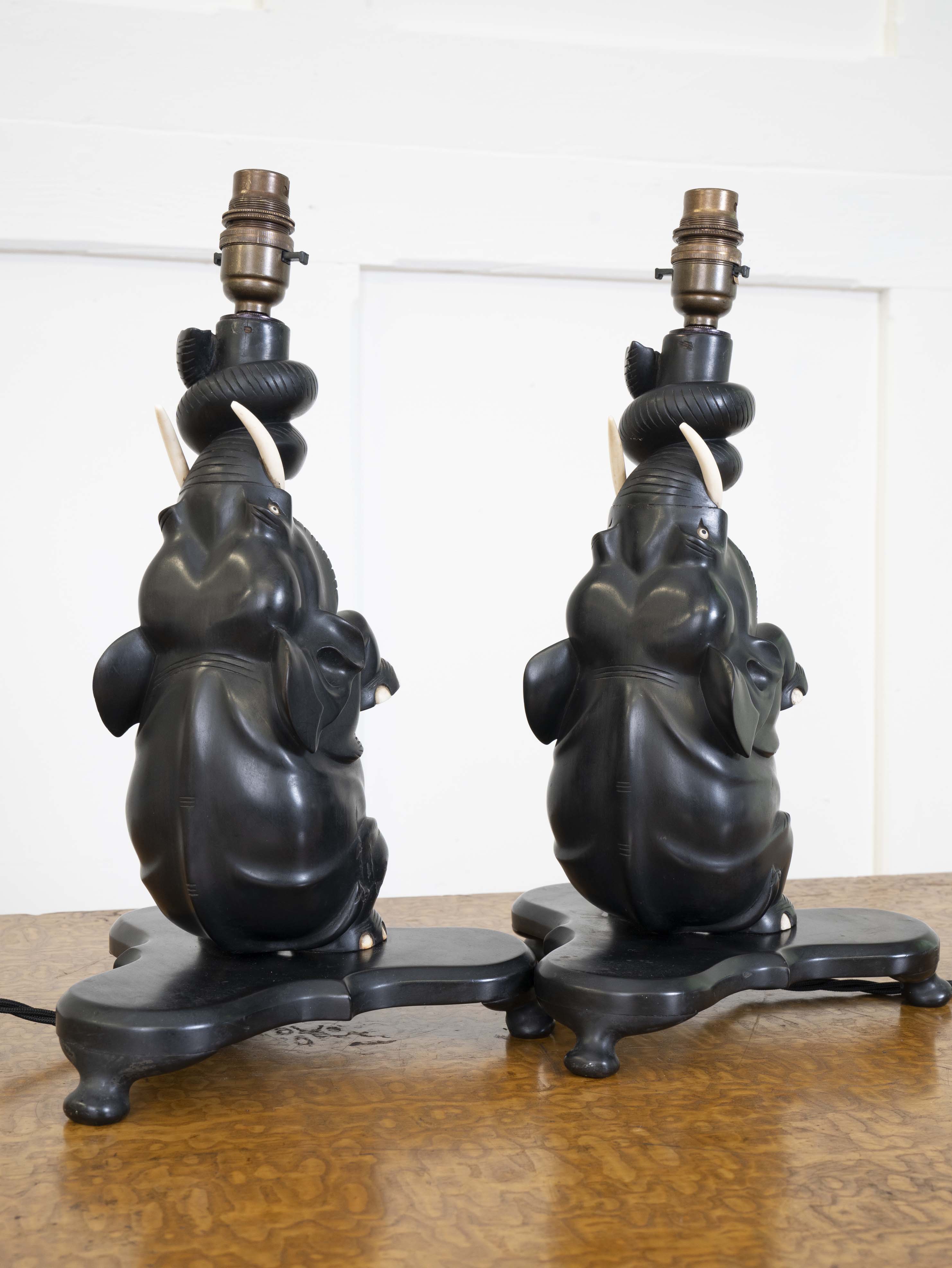 A Pair of Ebony Ceylonese Elephant Table Lights - Image 19
