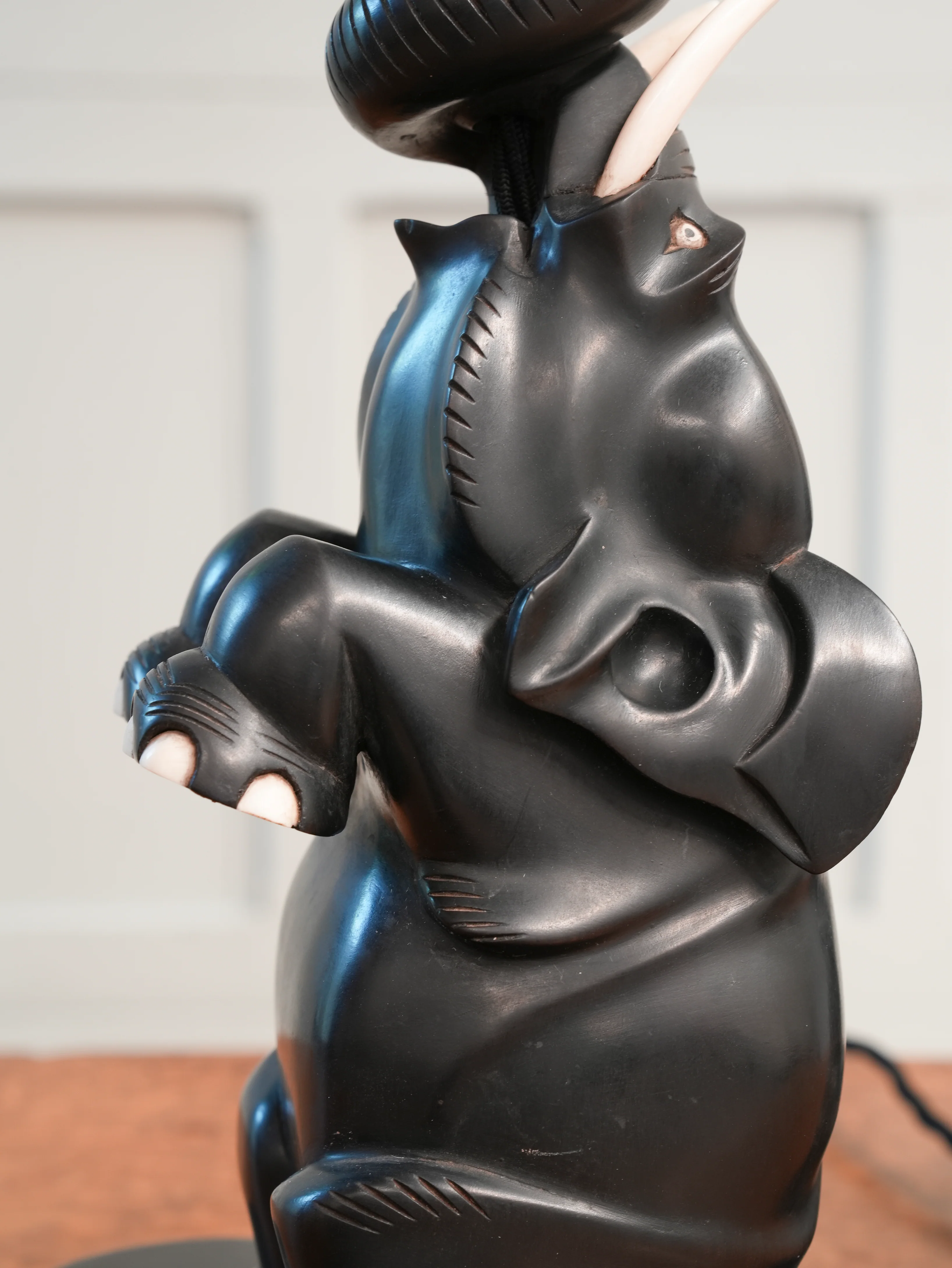 A Pair of Ebony Ceylonese Elephant Table Lights - Image 7