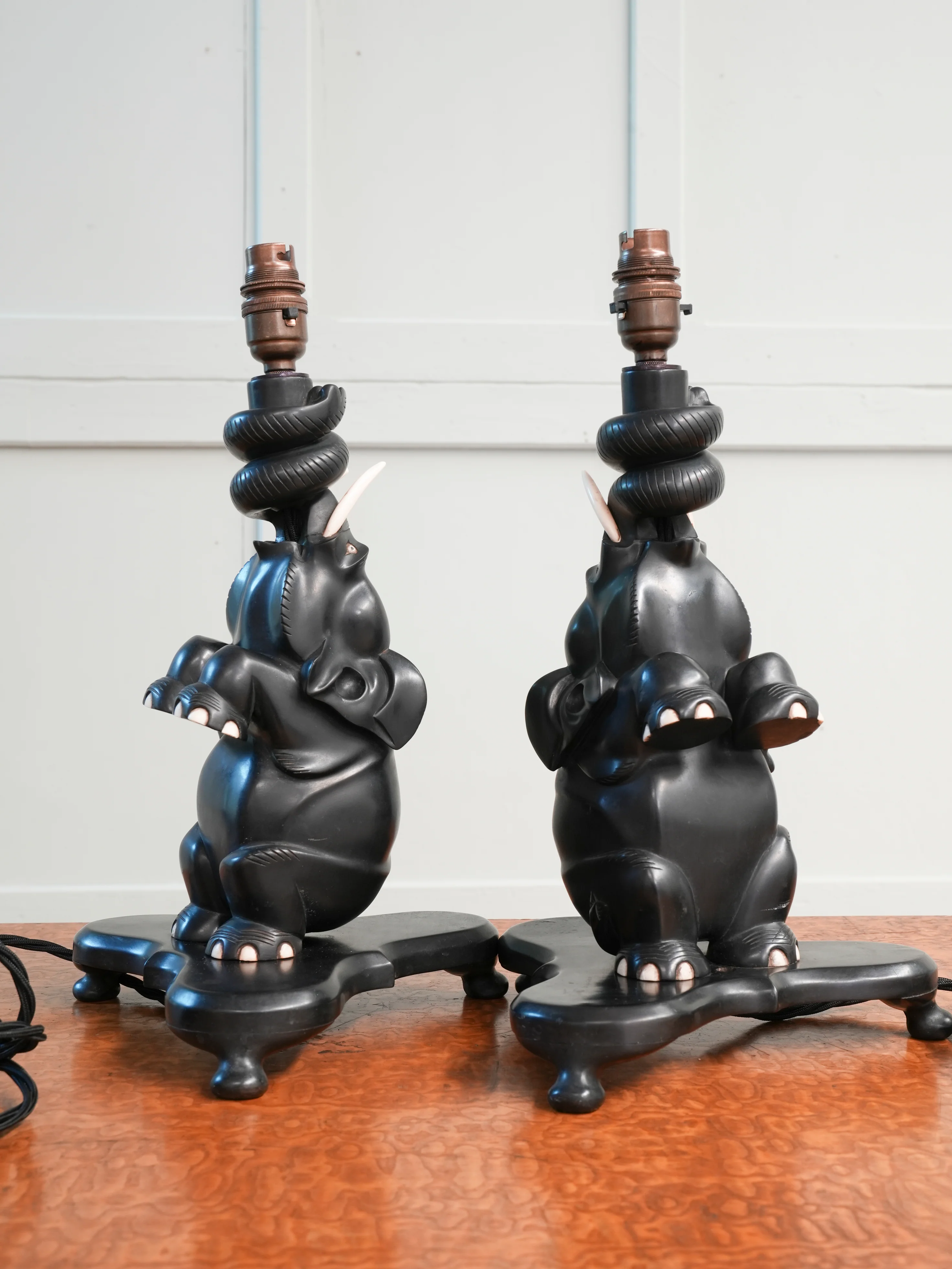 A Pair of Ebony Ceylonese Elephant Table Lights - Image 8