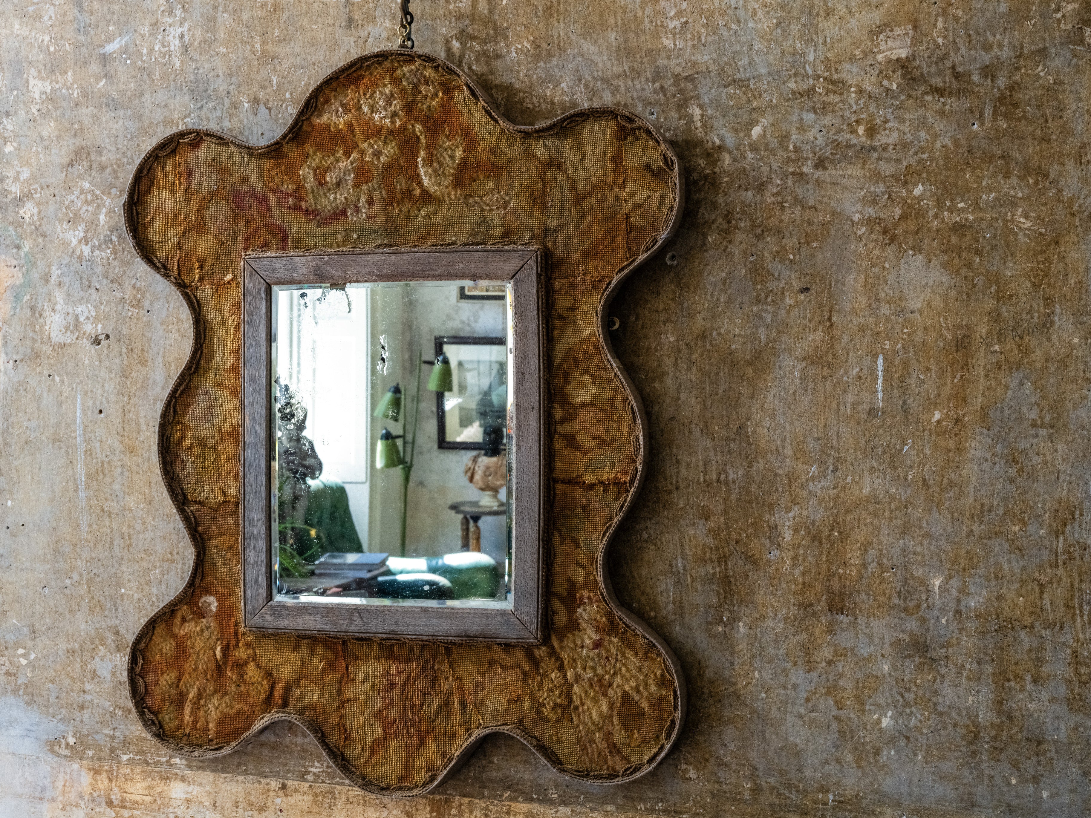 A Lobed Petit Point On Needlepoint Ground Mirror - Image 3