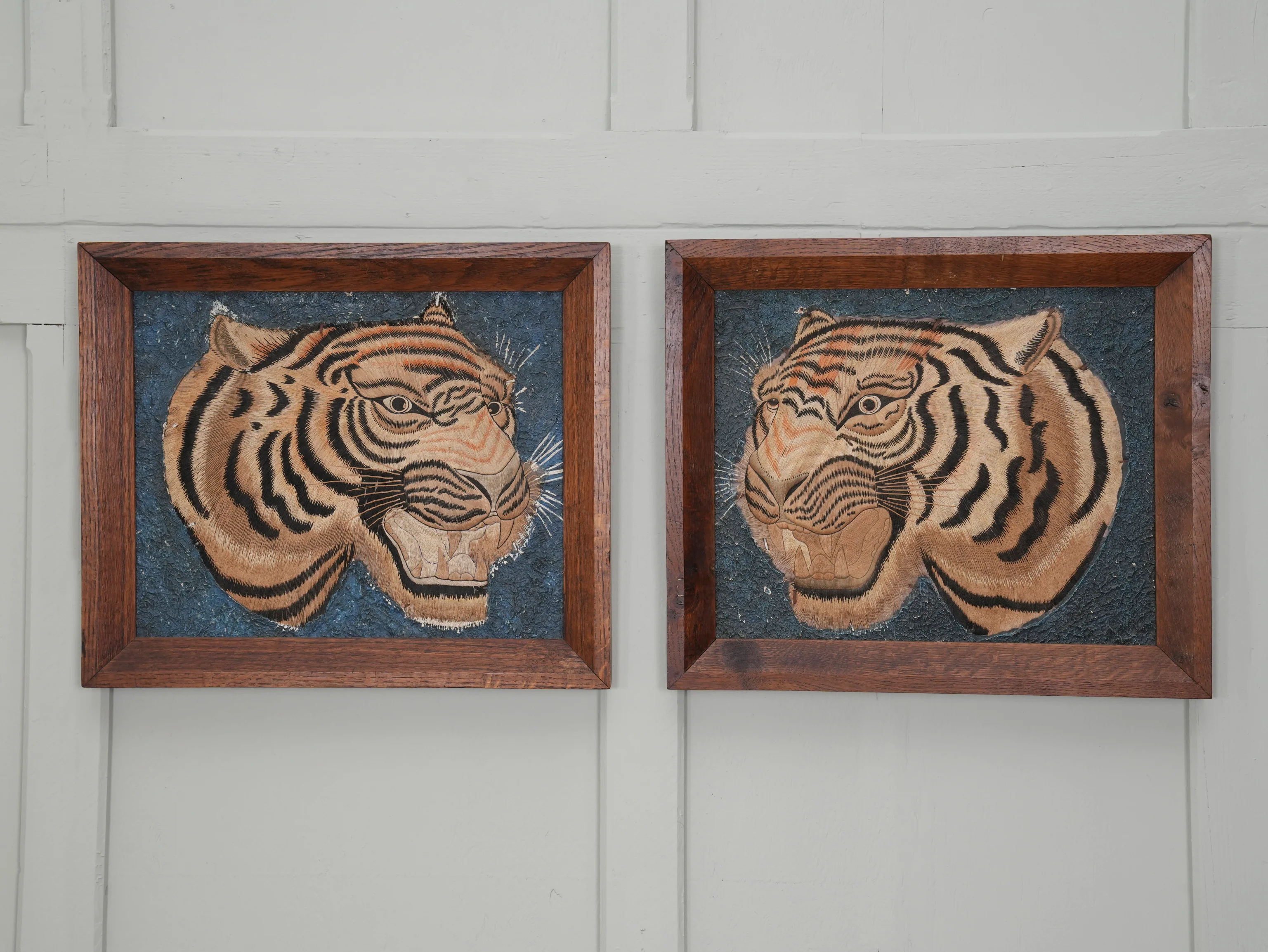 A Pair of Framed Silk Embroideries of Tigers Heads - Image 6