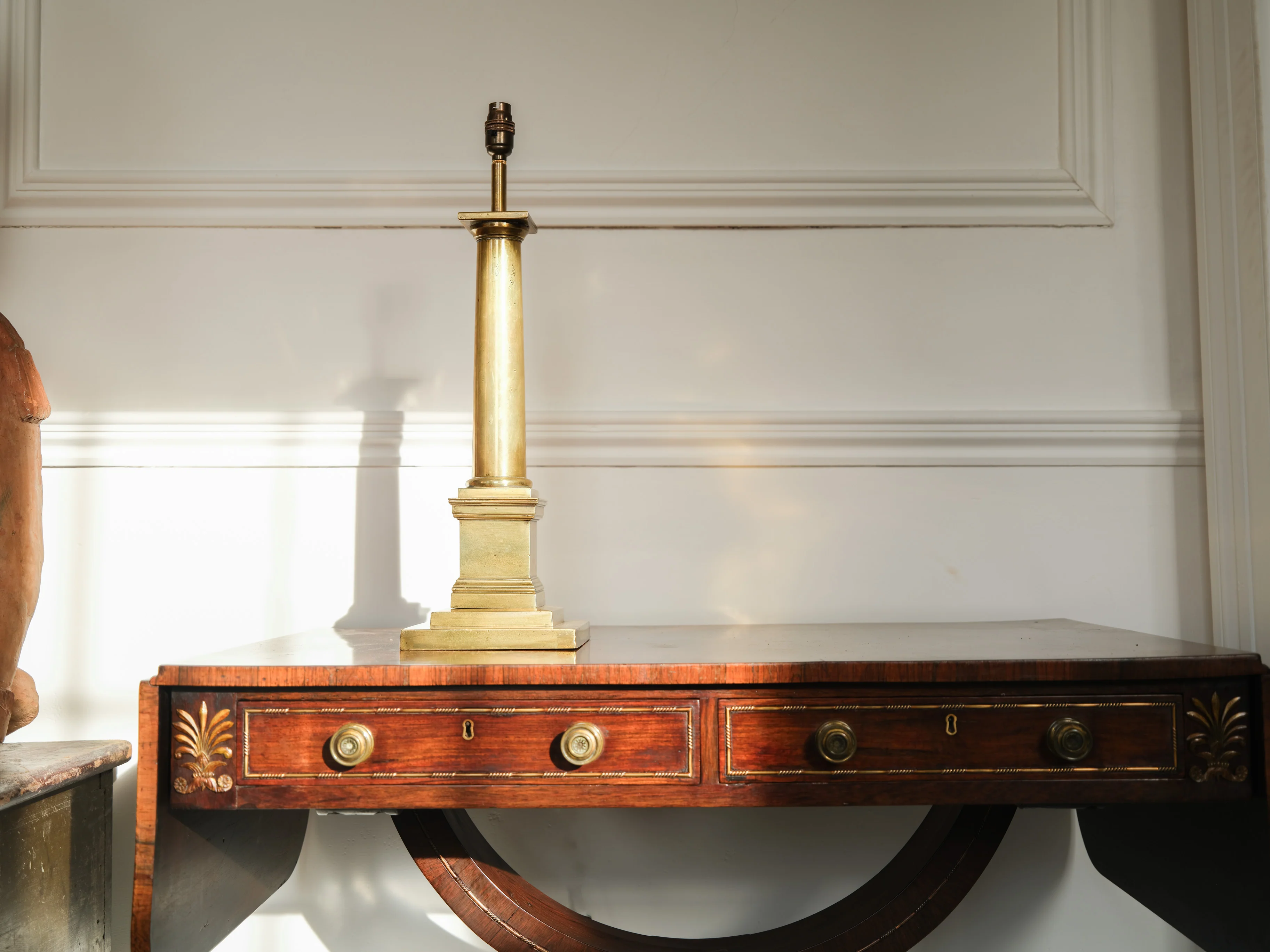 A 19th Century Brass Column Table Lamp