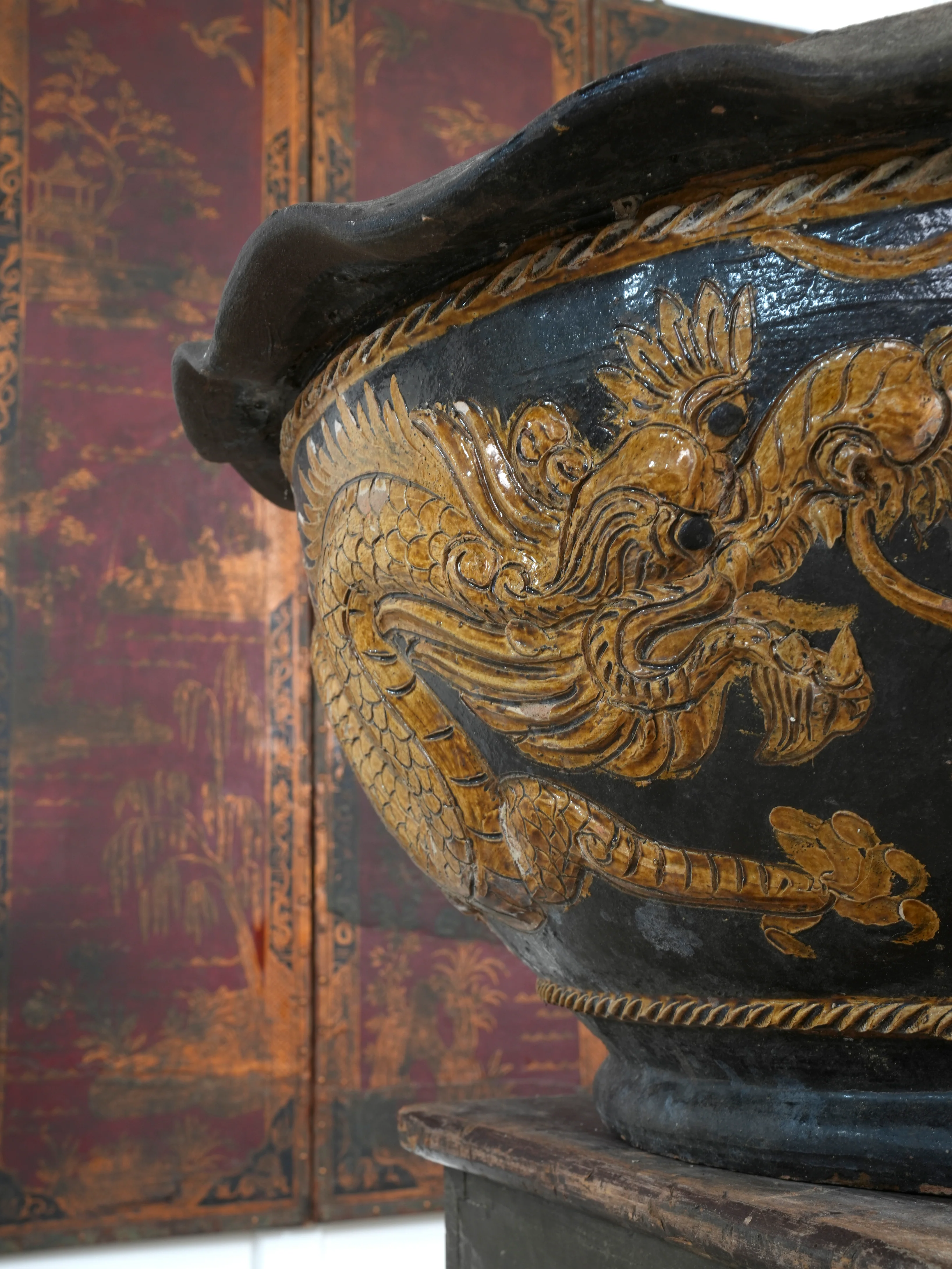 A Large Glazed Terracotta Dragon Bowl - Image 14