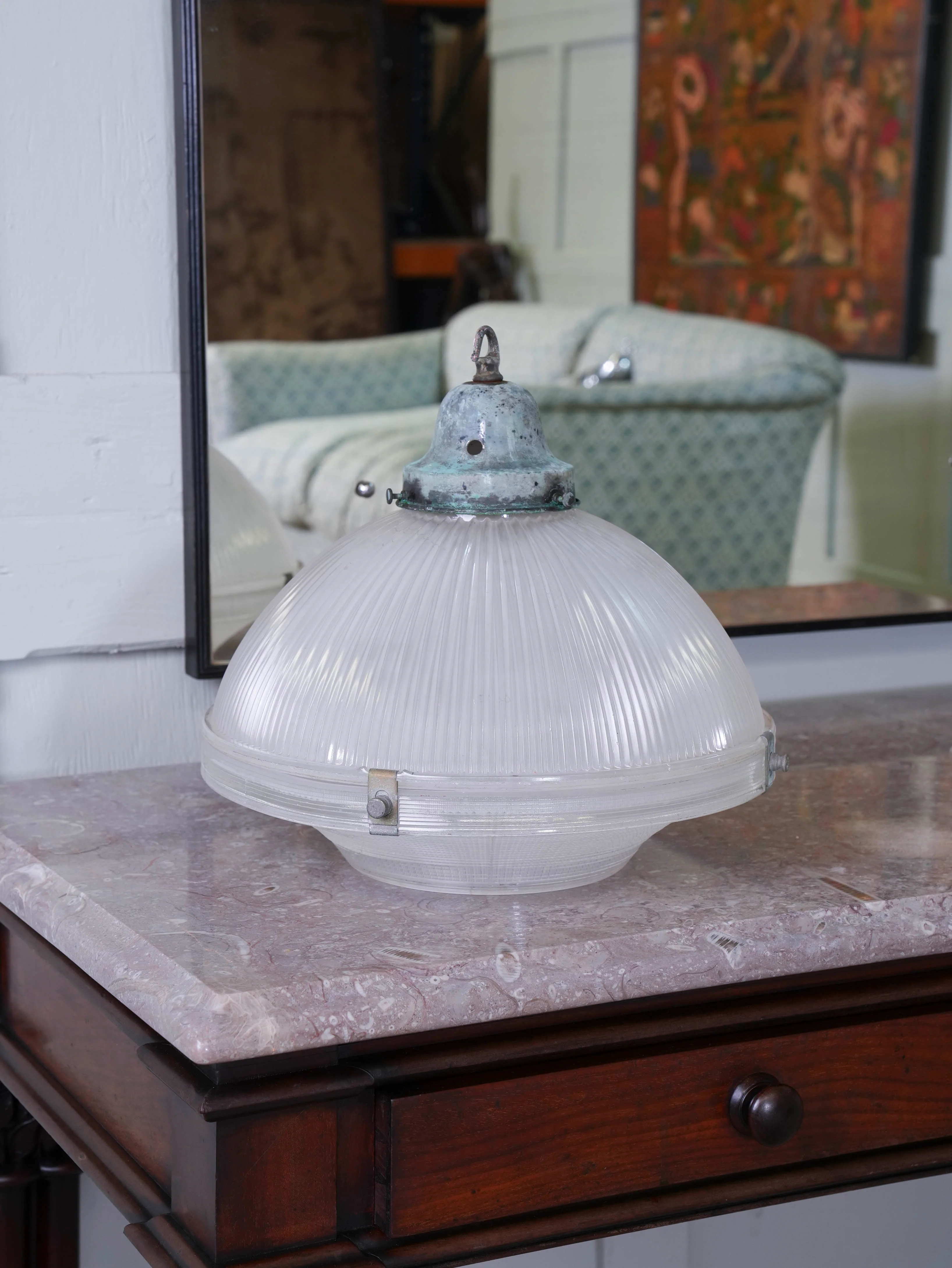 A Large Holophane Prismatic Glass Pendant Light