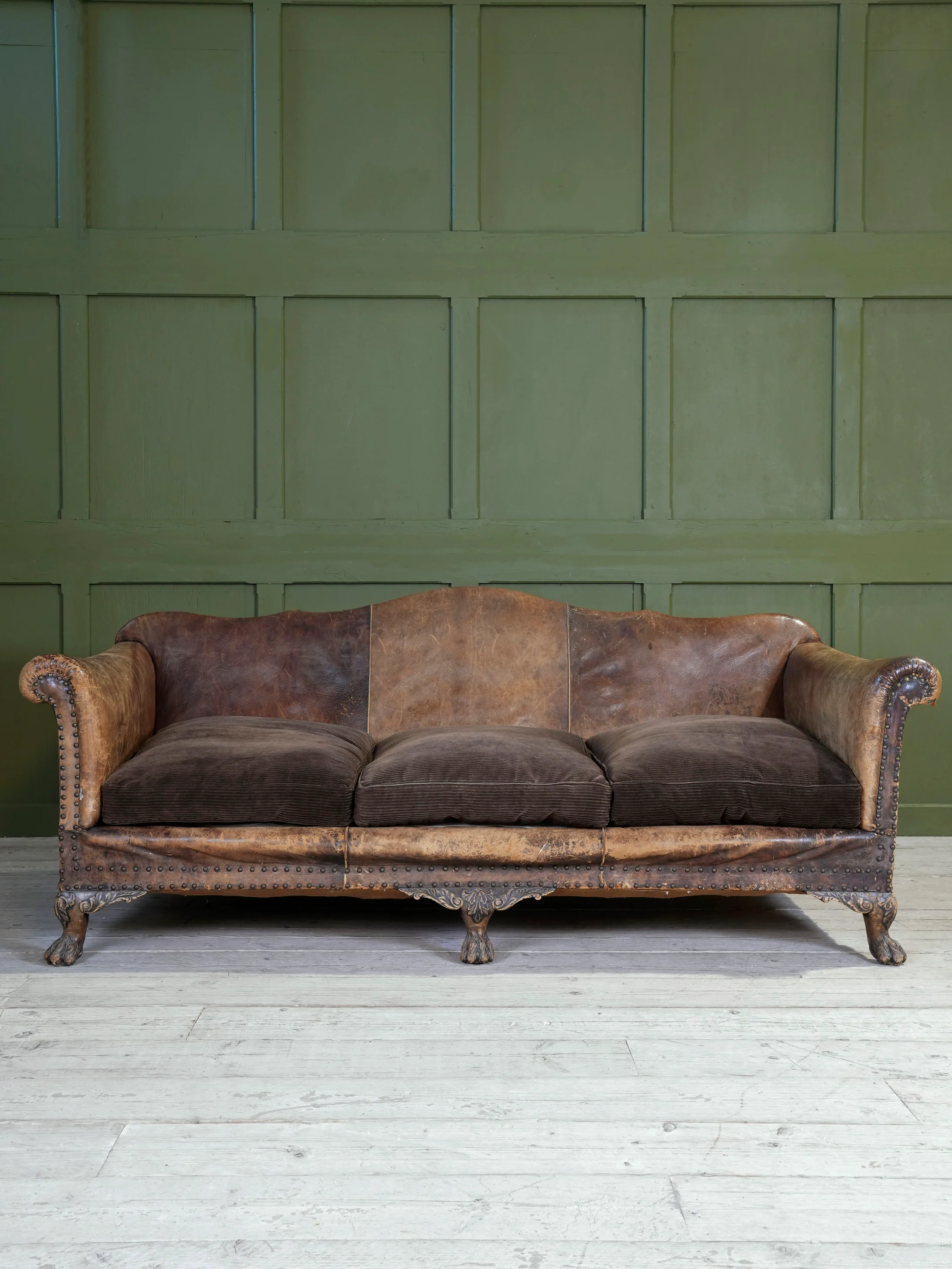 A Large Leather Camelback Sofa - Image 2