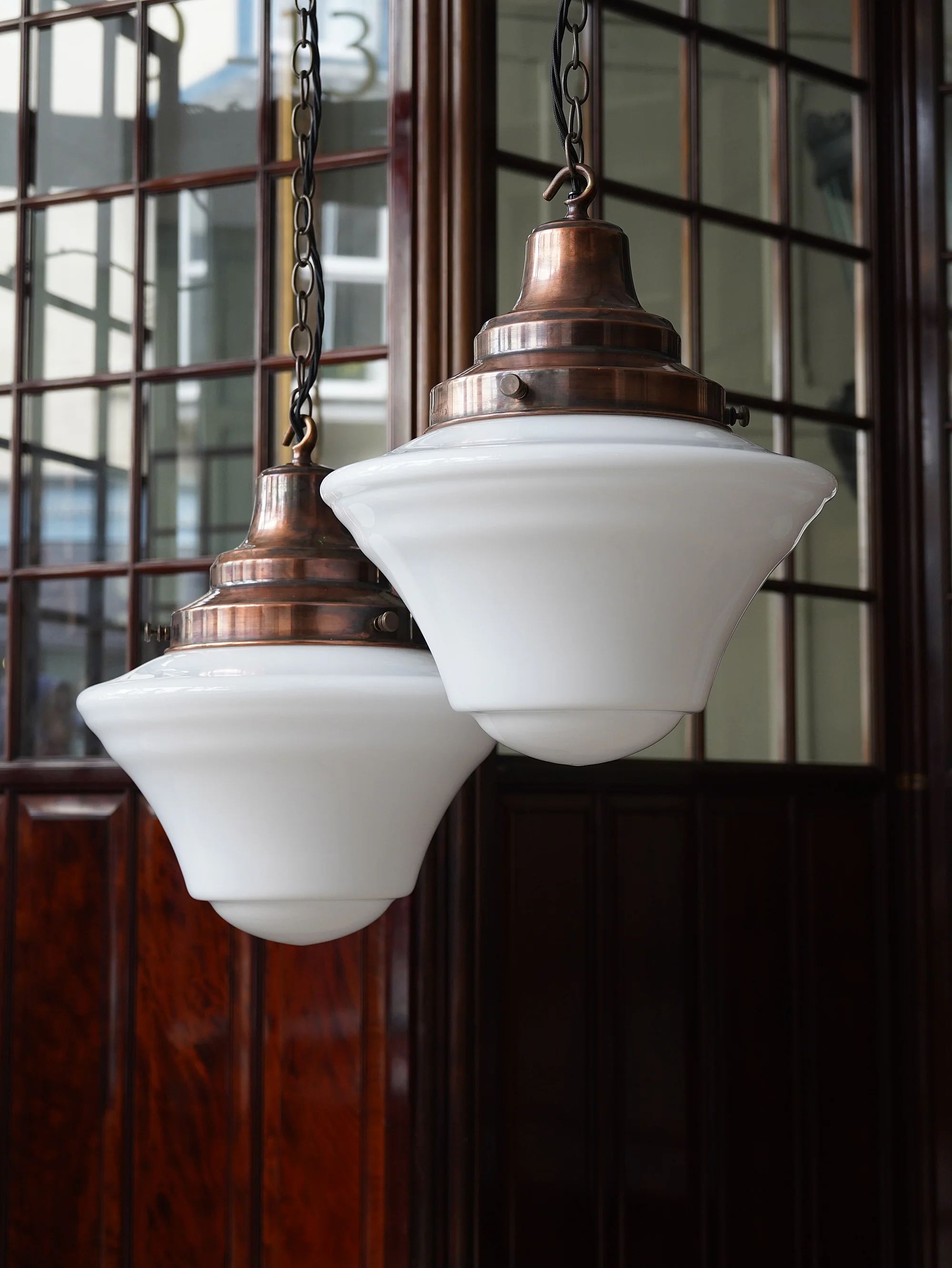 The Draughtsman Opaline Glass Pendant in Patinated Copper - Image 4