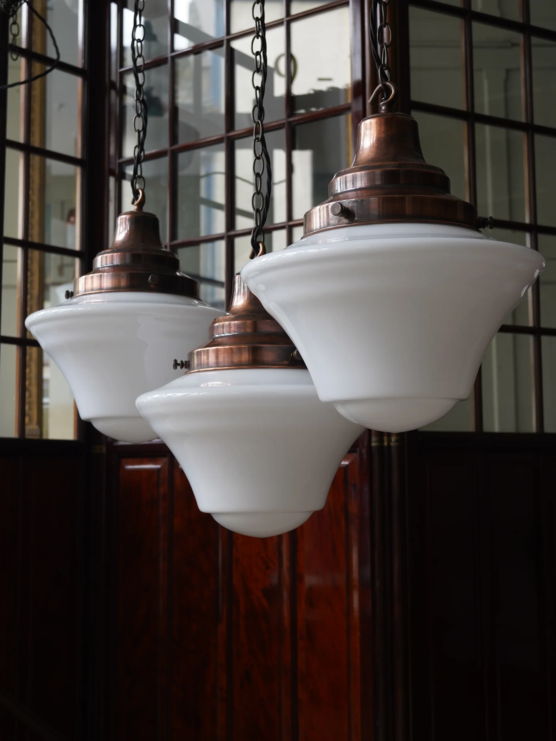 The Draughtsman Opaline Glass Pendant in Patinated Copper - Image 6