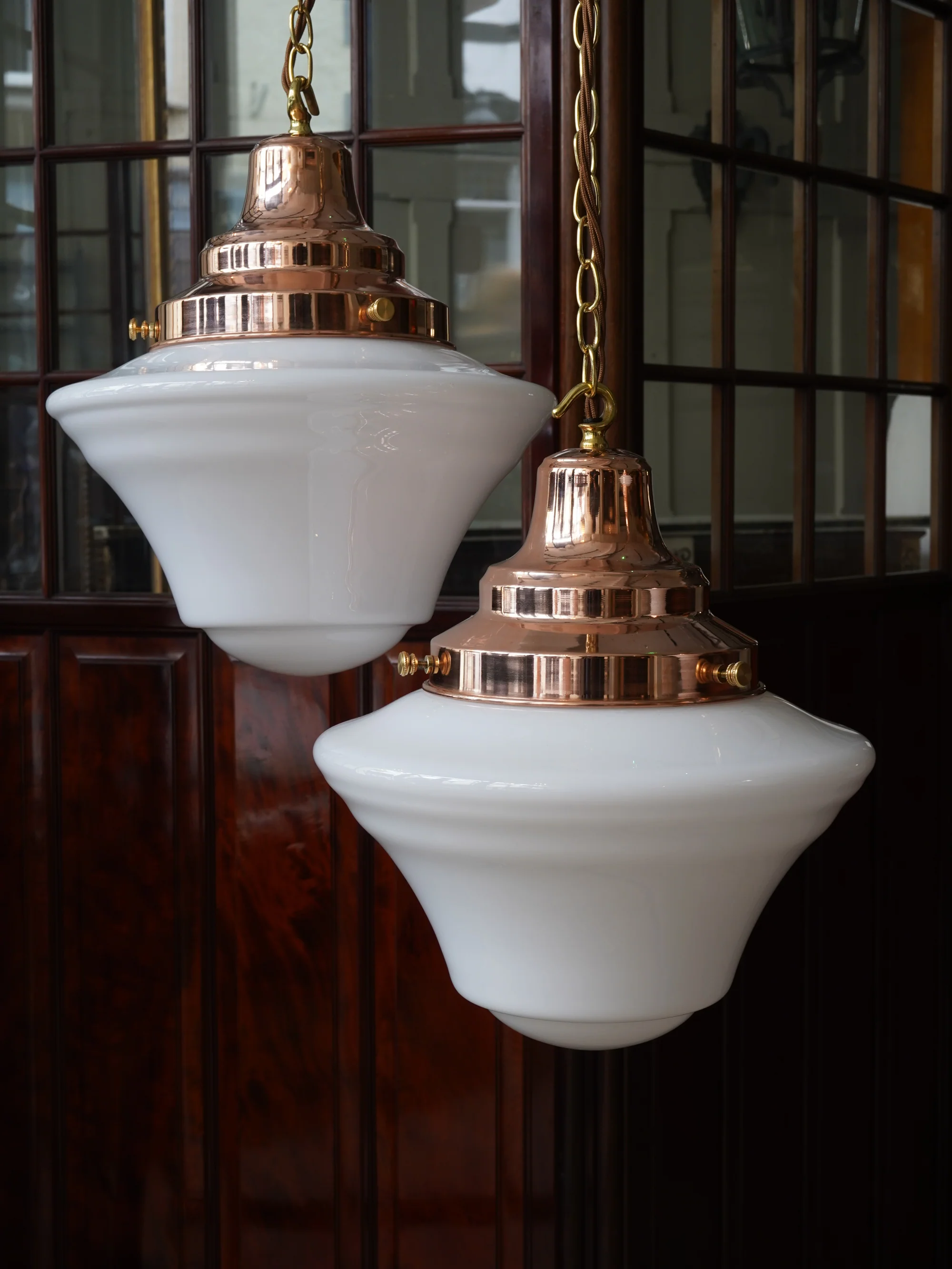 The Draughtsman Opaline Glass Pendant Light in Polished Copper - Image 3