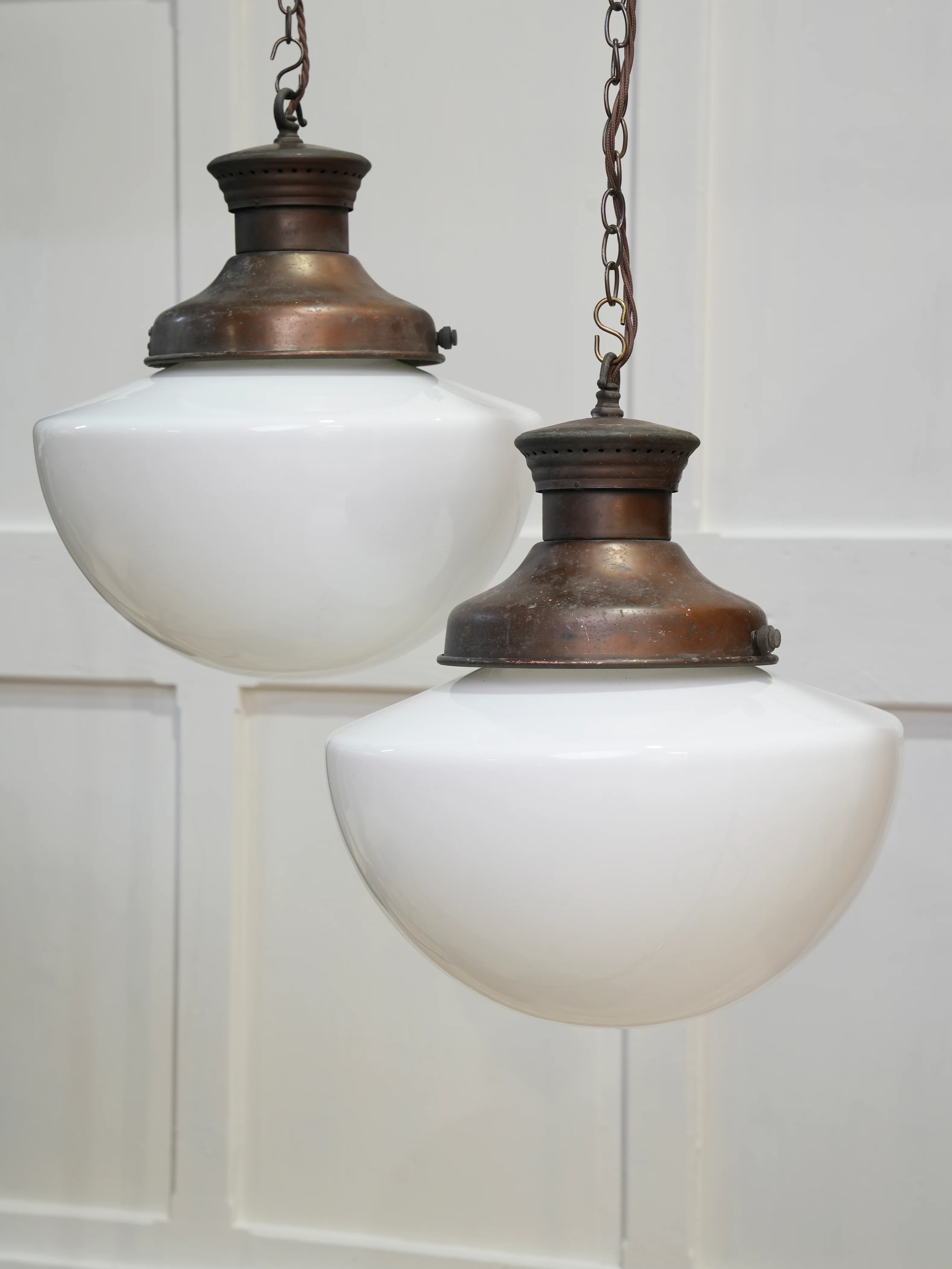 A Pair of Half Round Opaline Pendant Lights - Image 2