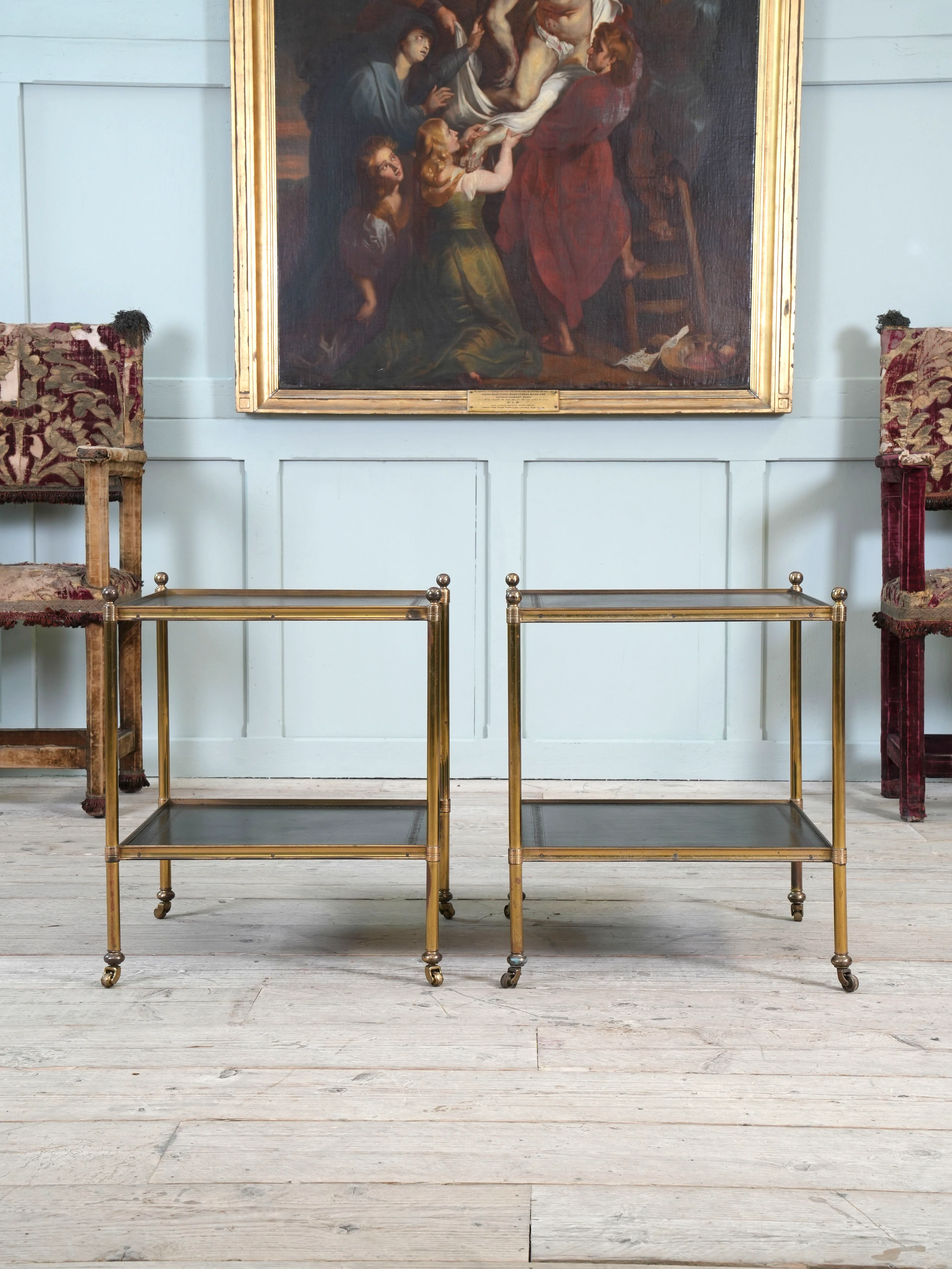 A Pair of Brass and Leather Side Tables - Image 4