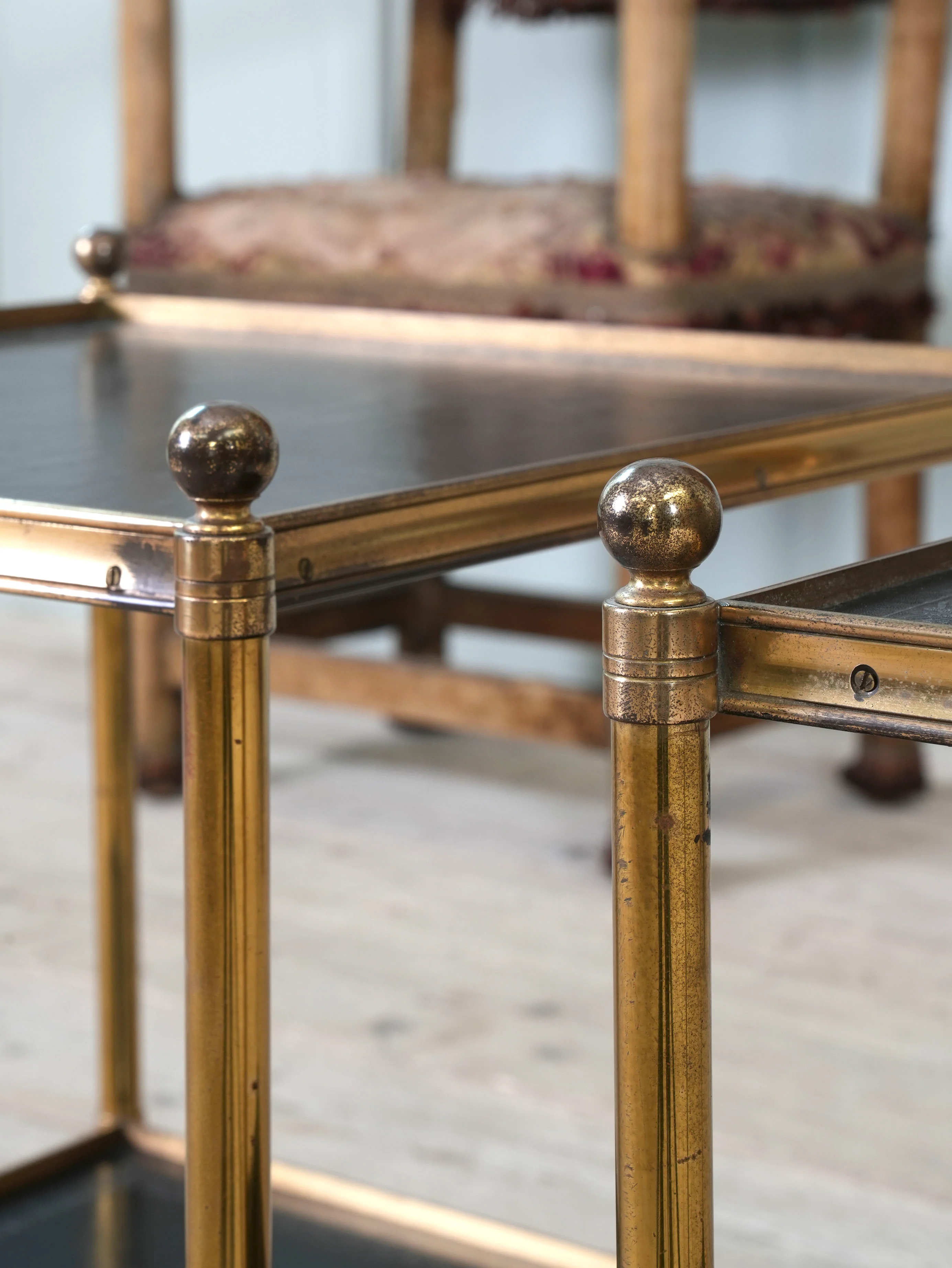 A Pair of Brass and Leather Side Tables - Image 9