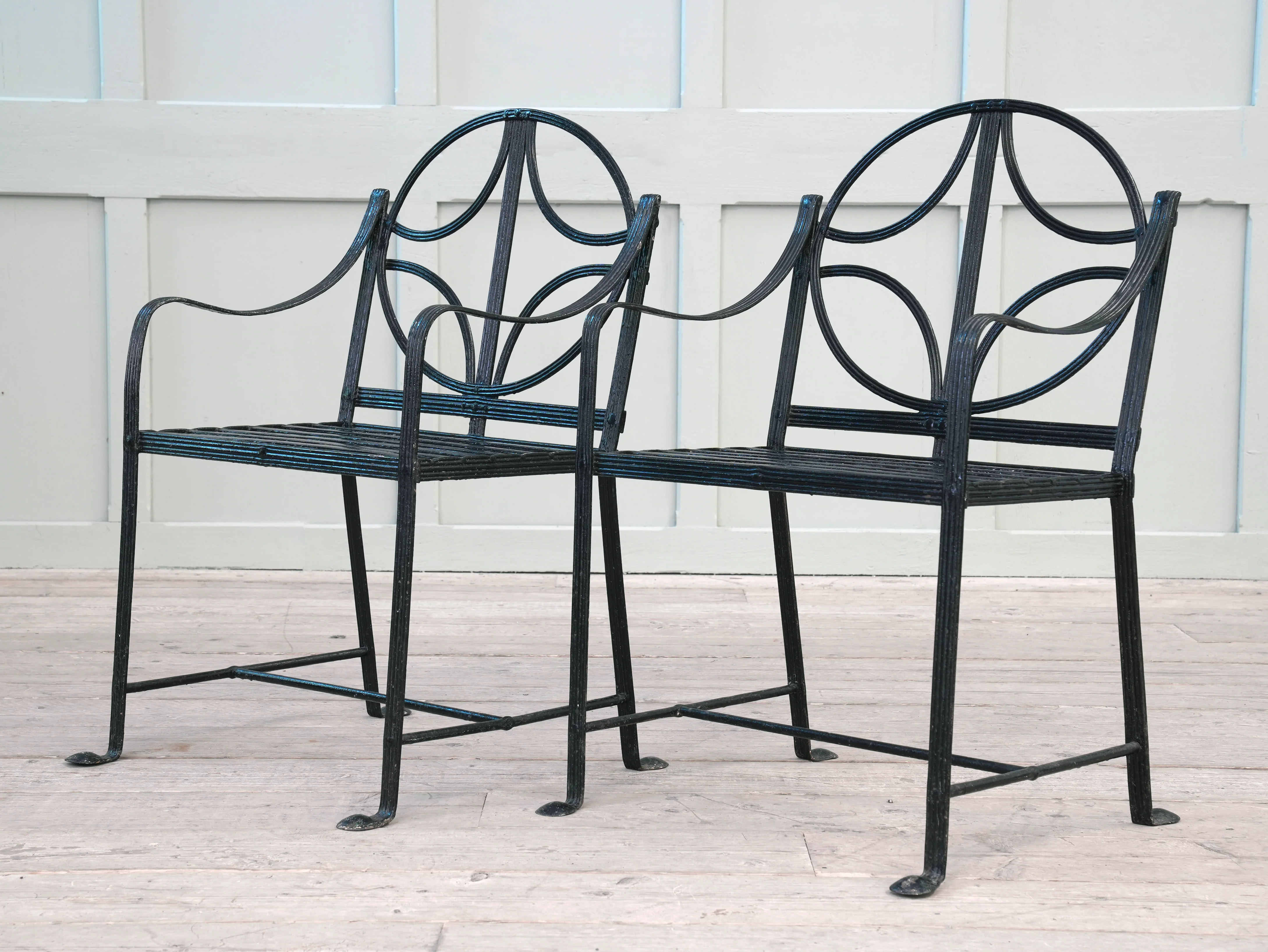 A Pair of Regency Wrought Iron Garden Chairs - Image 5