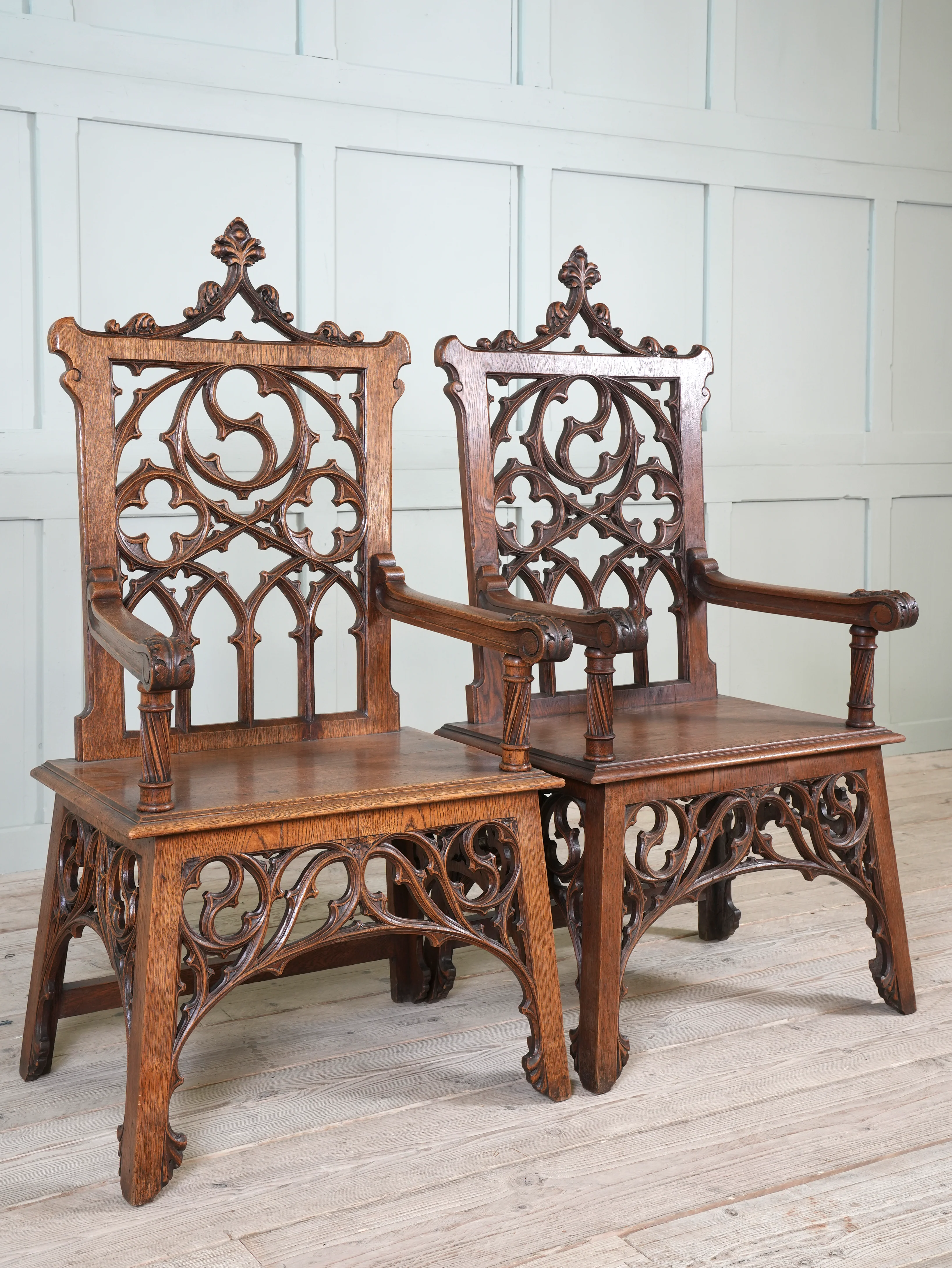 A Pair of 19th Century Oak Gothic Revival Armchairs - Image 8