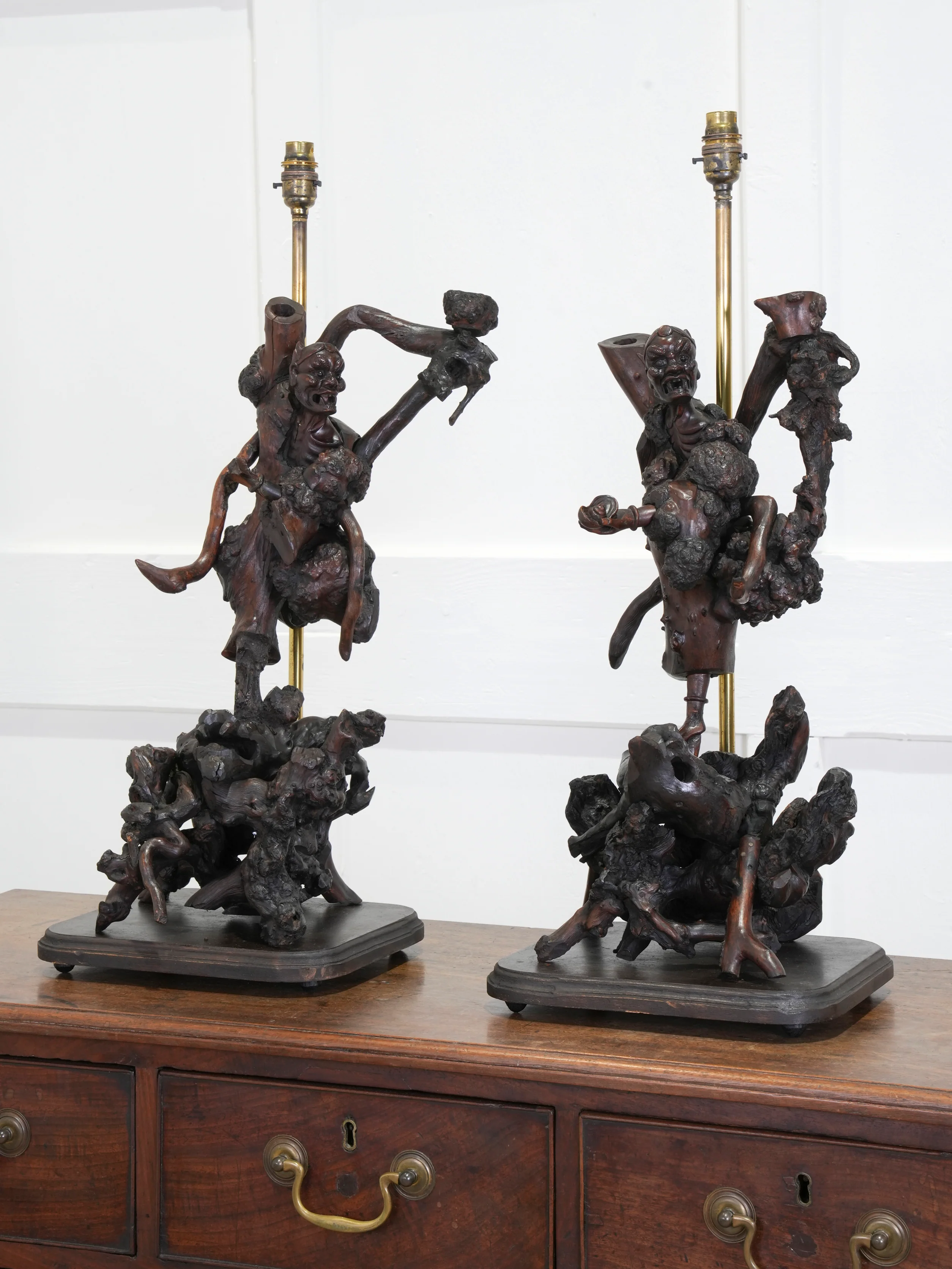 A Pair of Carved Chinese Vine Root Table Lamps - Image 4