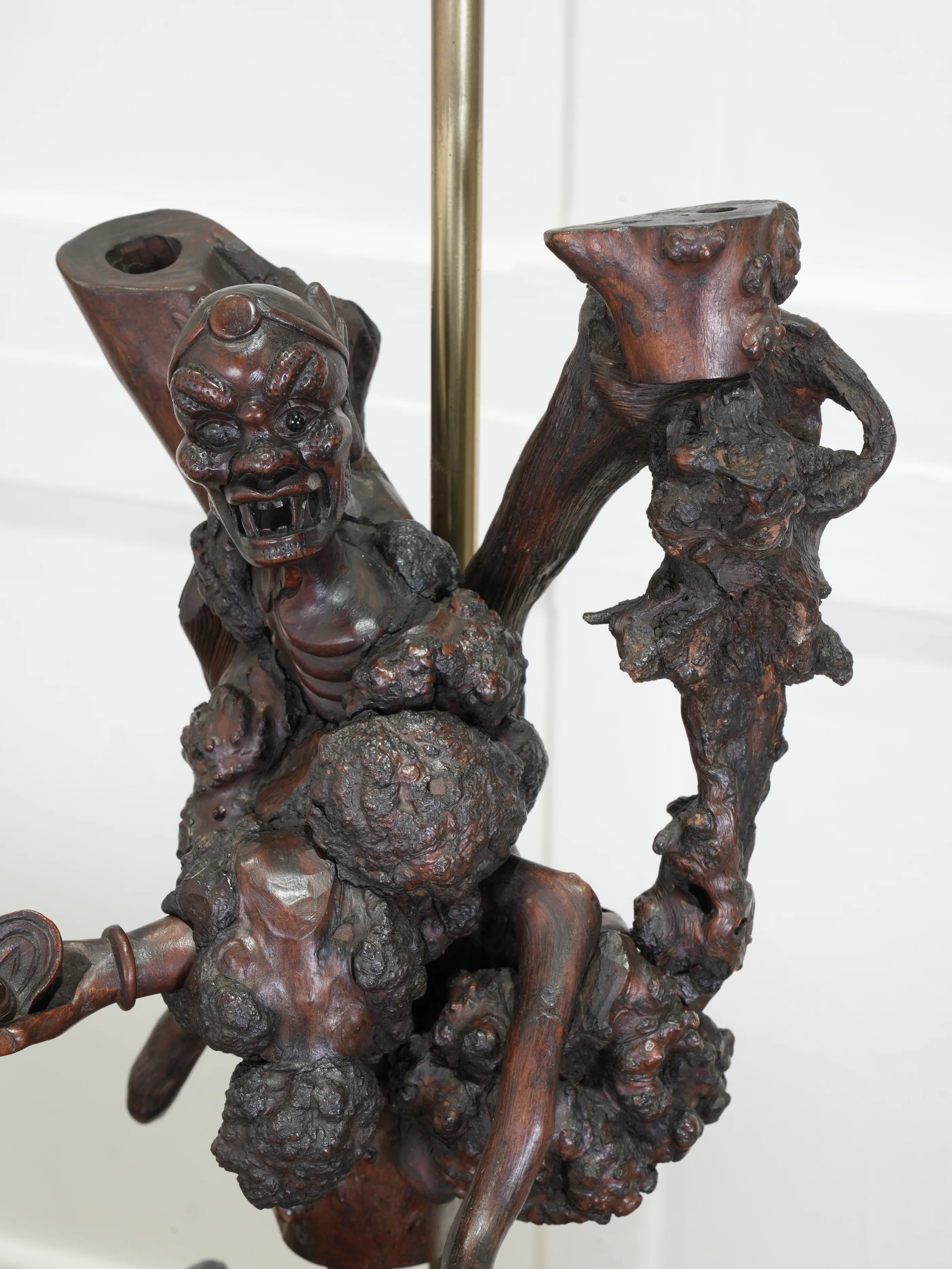 A Pair of Carved Chinese Vine Root Table Lamps - Image 9