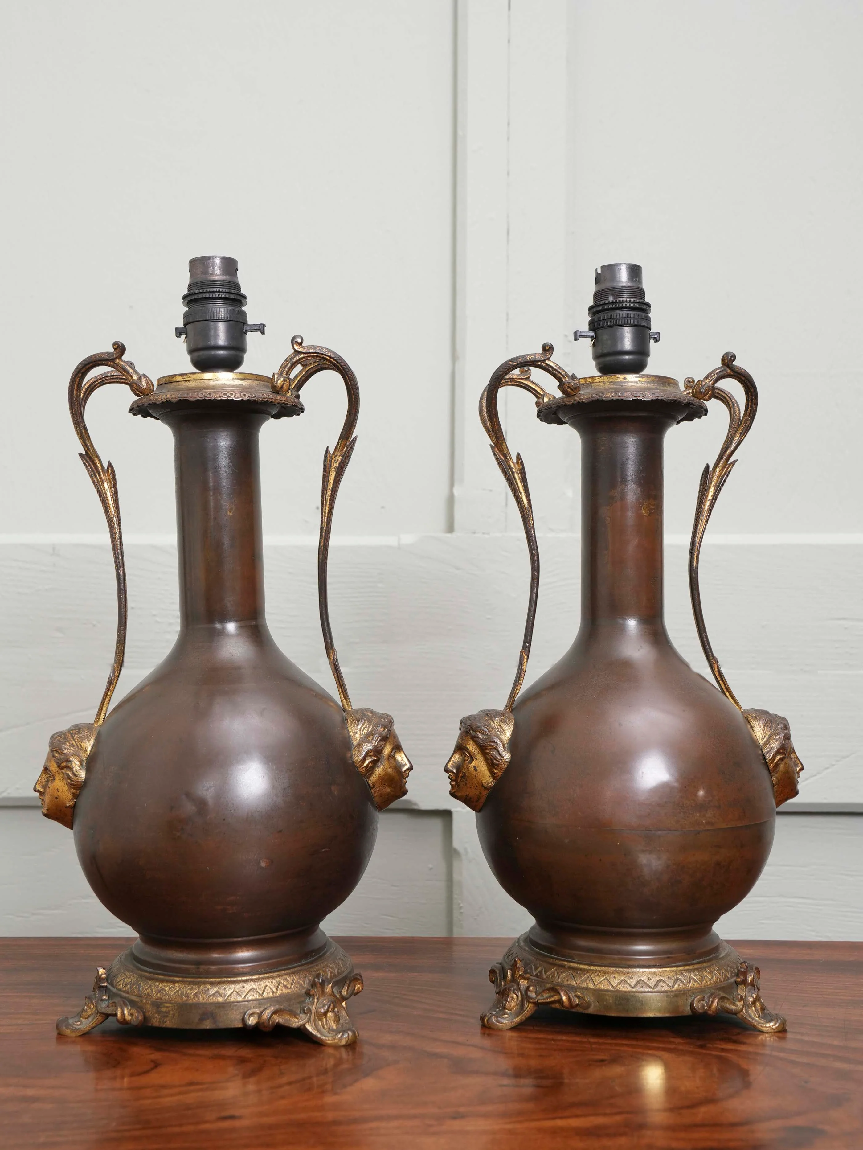 A Pair of Twin Handled Copper Vase Table Lamps - Image 2