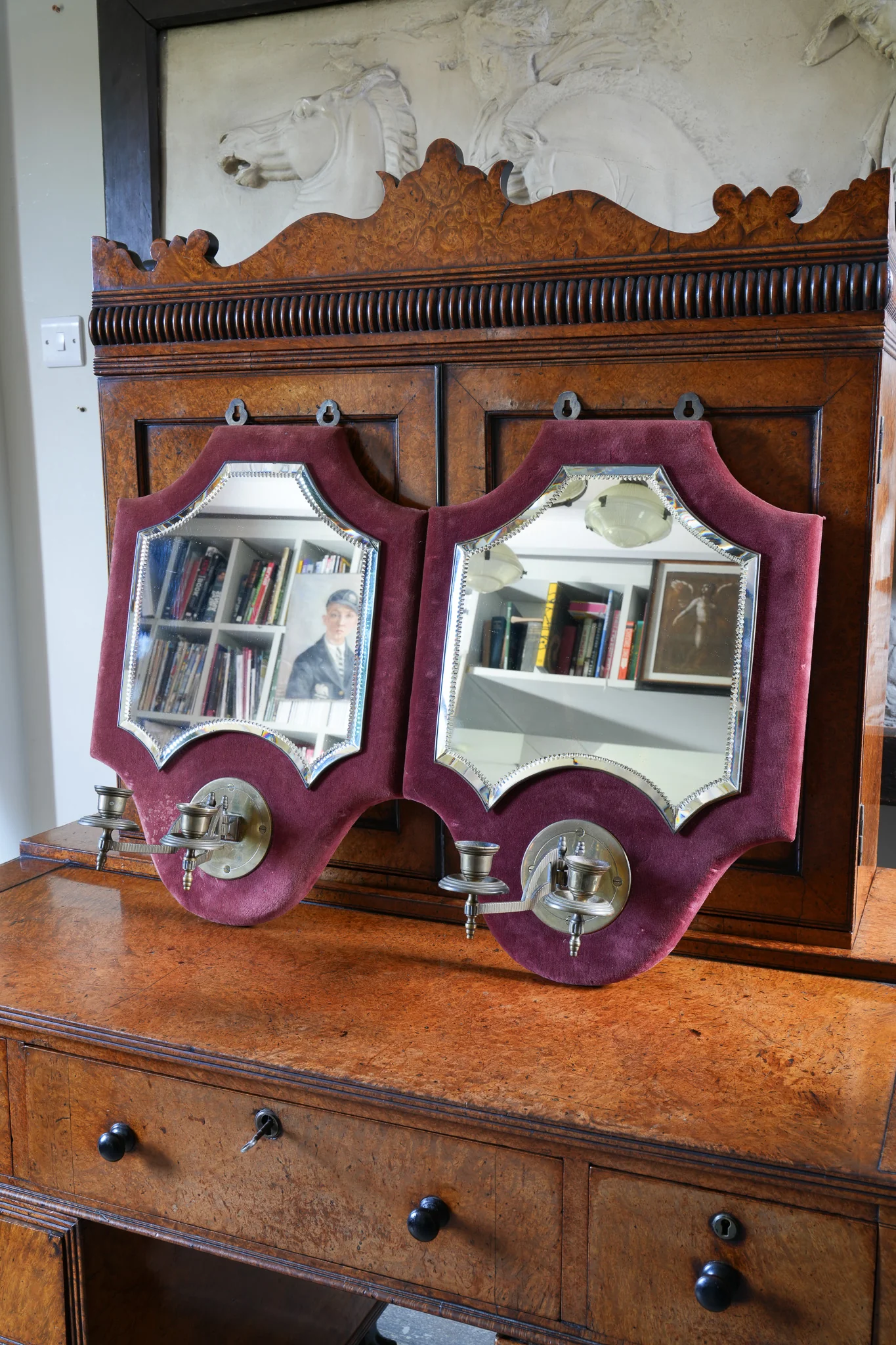 A Pair of 19th Century Red Velvet Wall Mirrors - Image 3