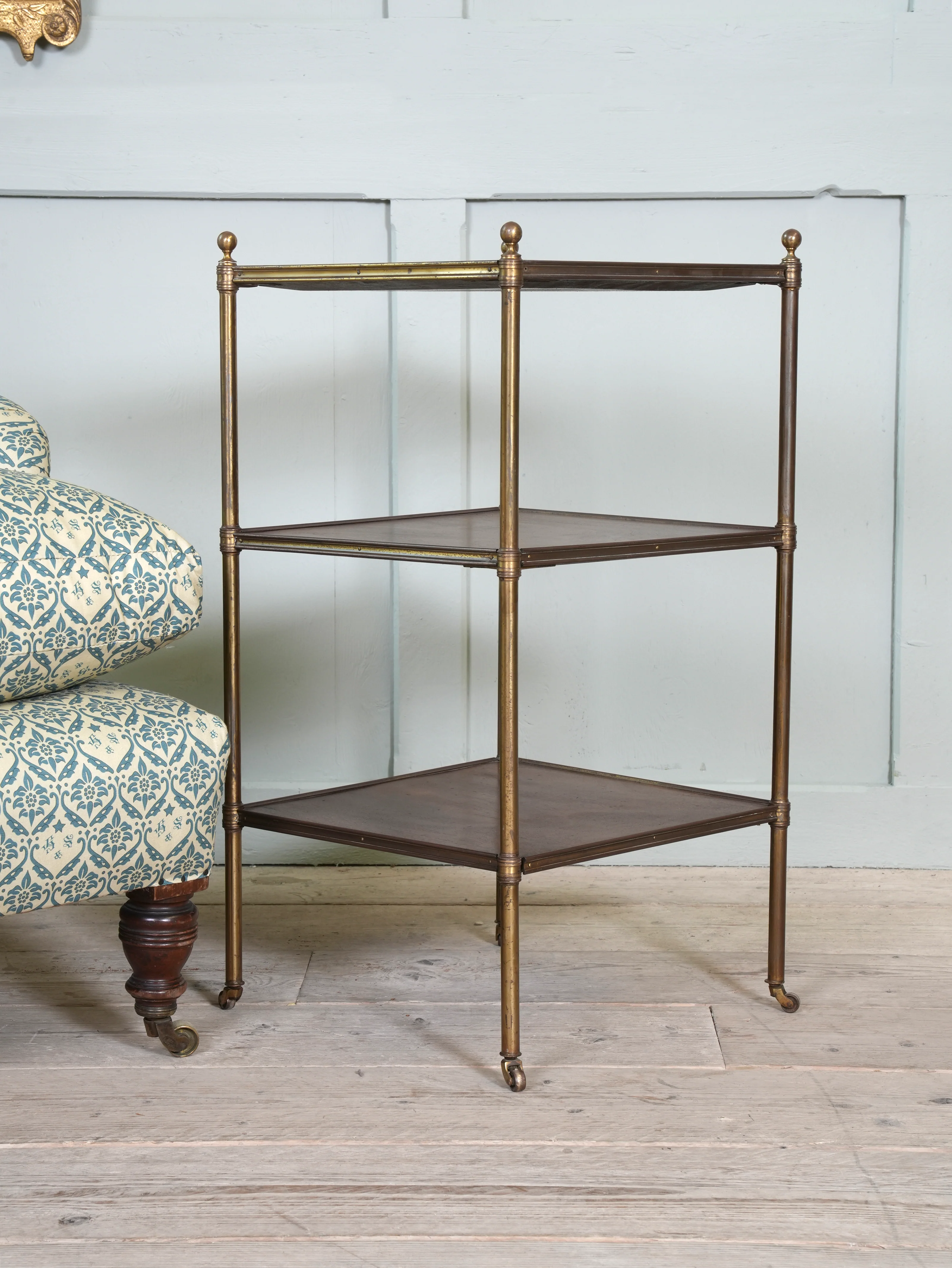 An English Gilt Brass & Mahogany Etagere