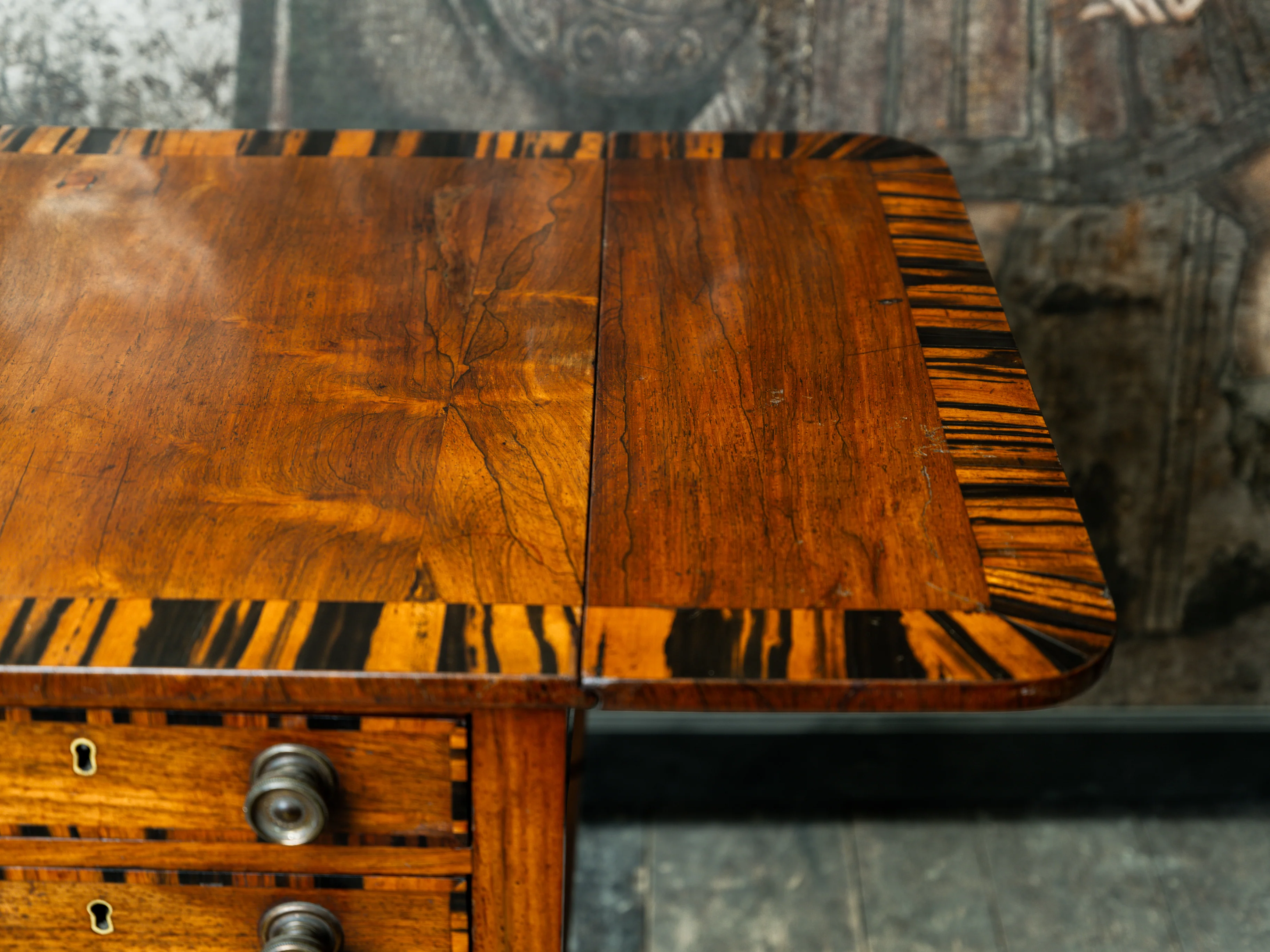 George III Zebra Wood & Mahogany Pembroke Table - Image 12