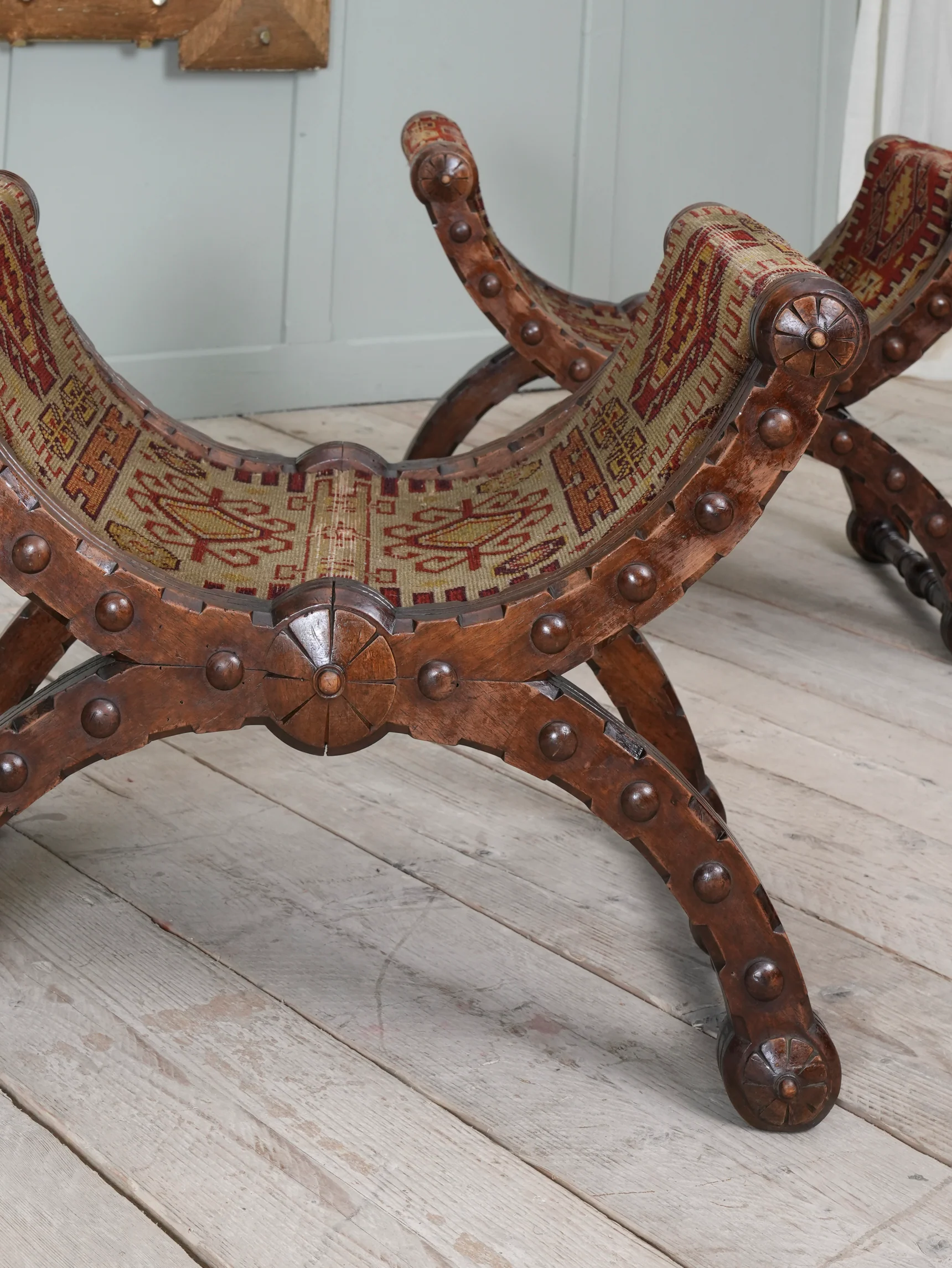 A Pair of Reformed Gothic X Frame Mahogany Stools - Image 10