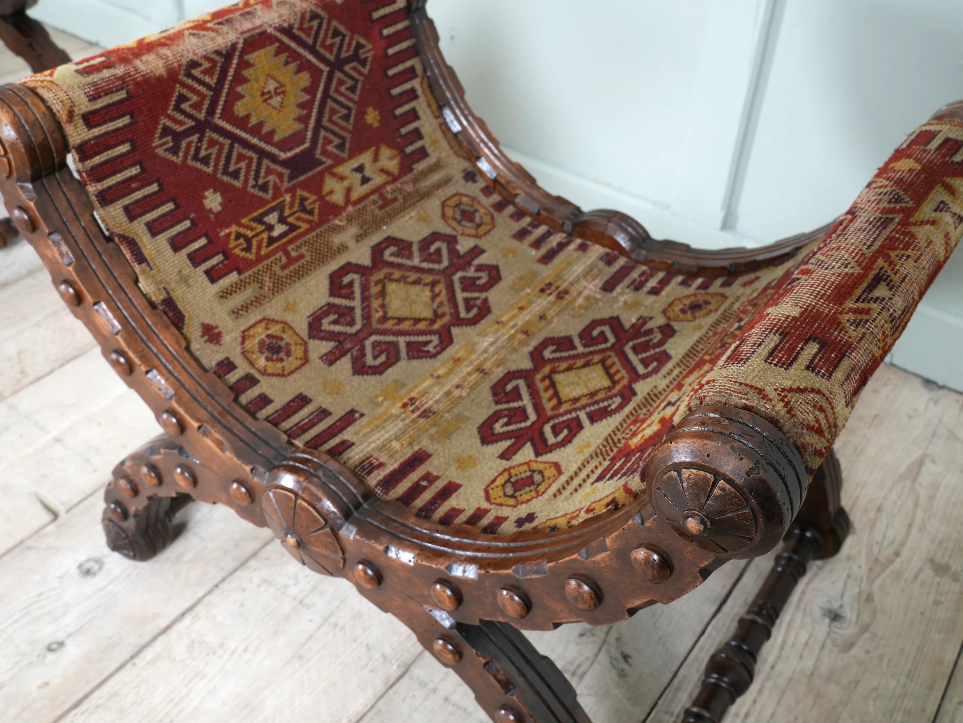 A Pair of Reformed Gothic X Frame Mahogany Stools - Image 13