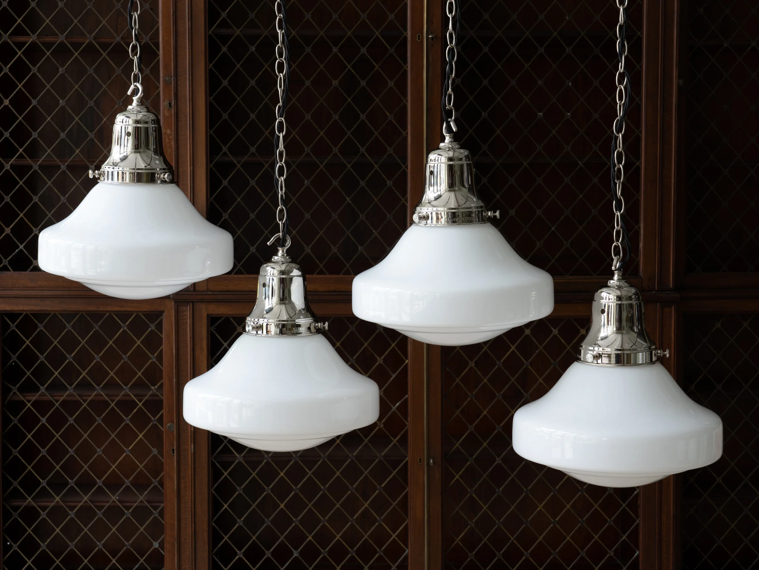 The Ellis Opaline Glass Pendant Light in Nickel